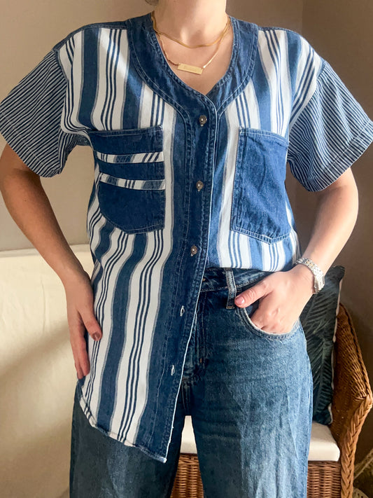 Vintage Stripe Denim Shirt, approx Size 10-12