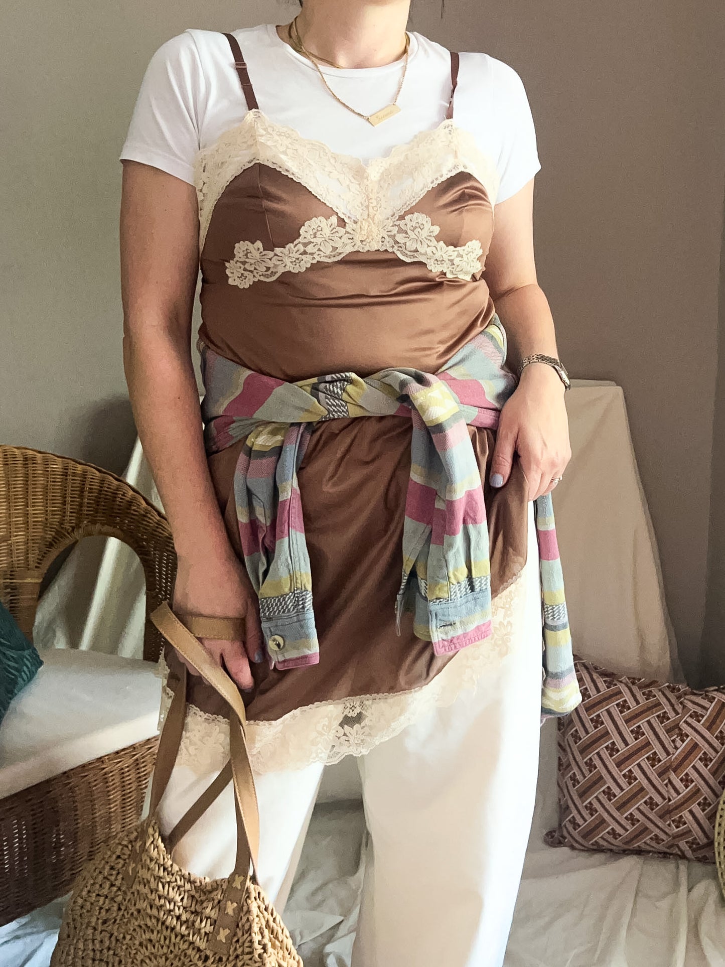 Vintage 70s Lace Slip, size approx 10-12