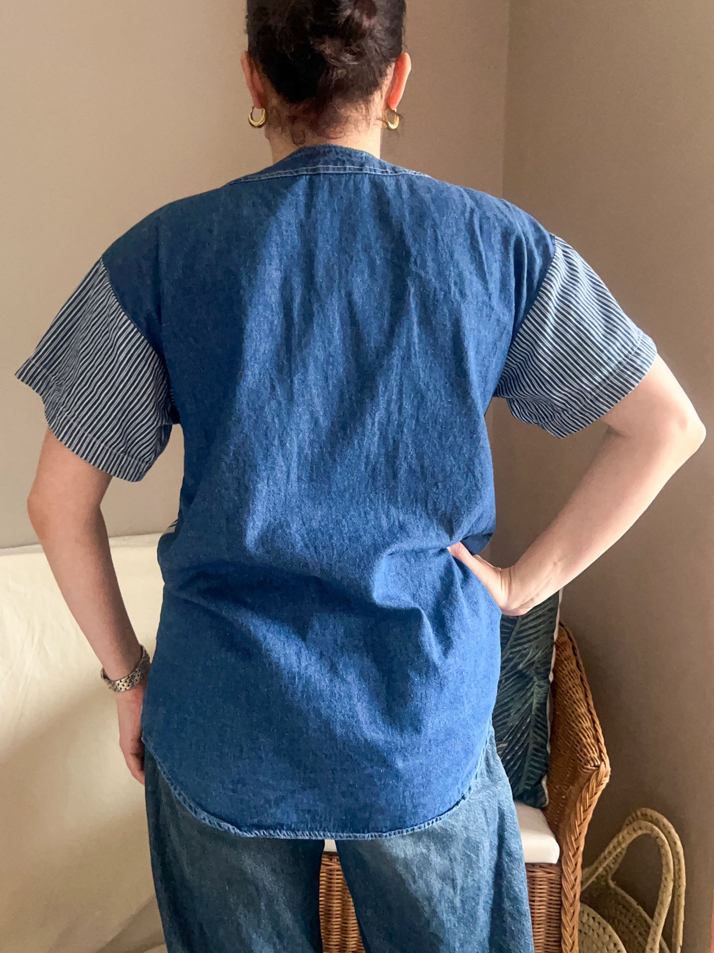 Vintage Stripe Denim Shirt, approx Size 10-12