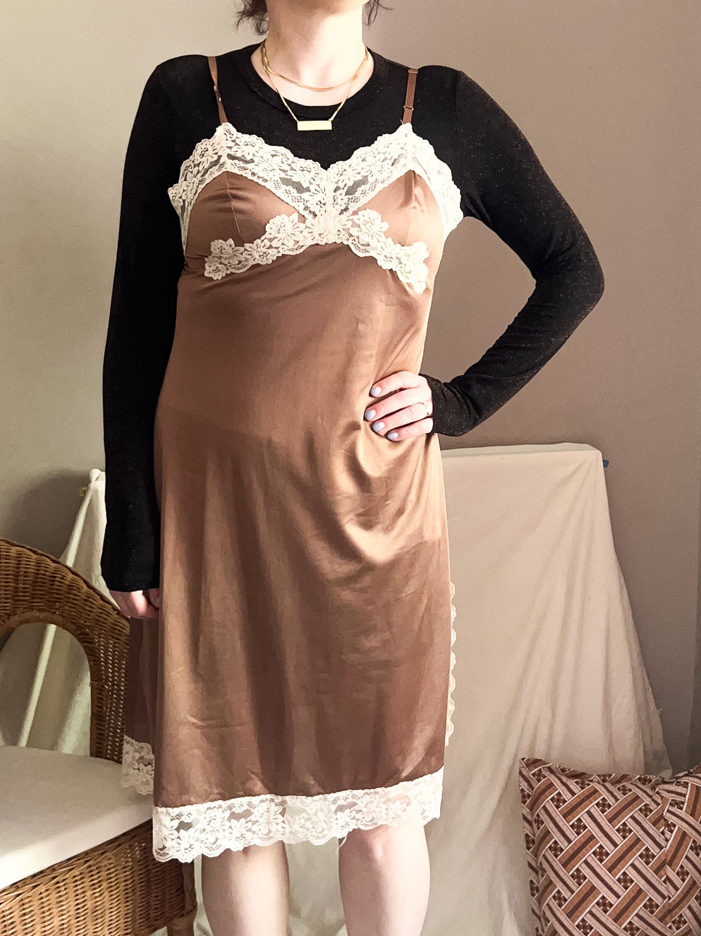 Vintage 70s Lace Slip, size approx 10-12