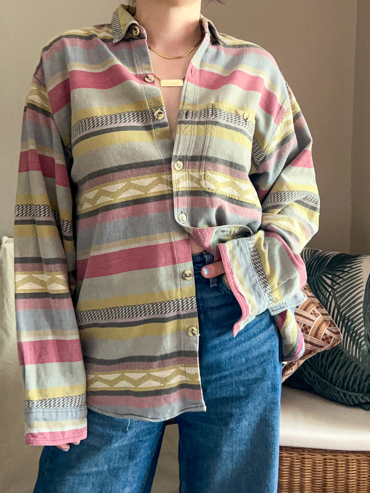 Vintage Aztec Geometric Pattern Shirt, approx Size 10-16