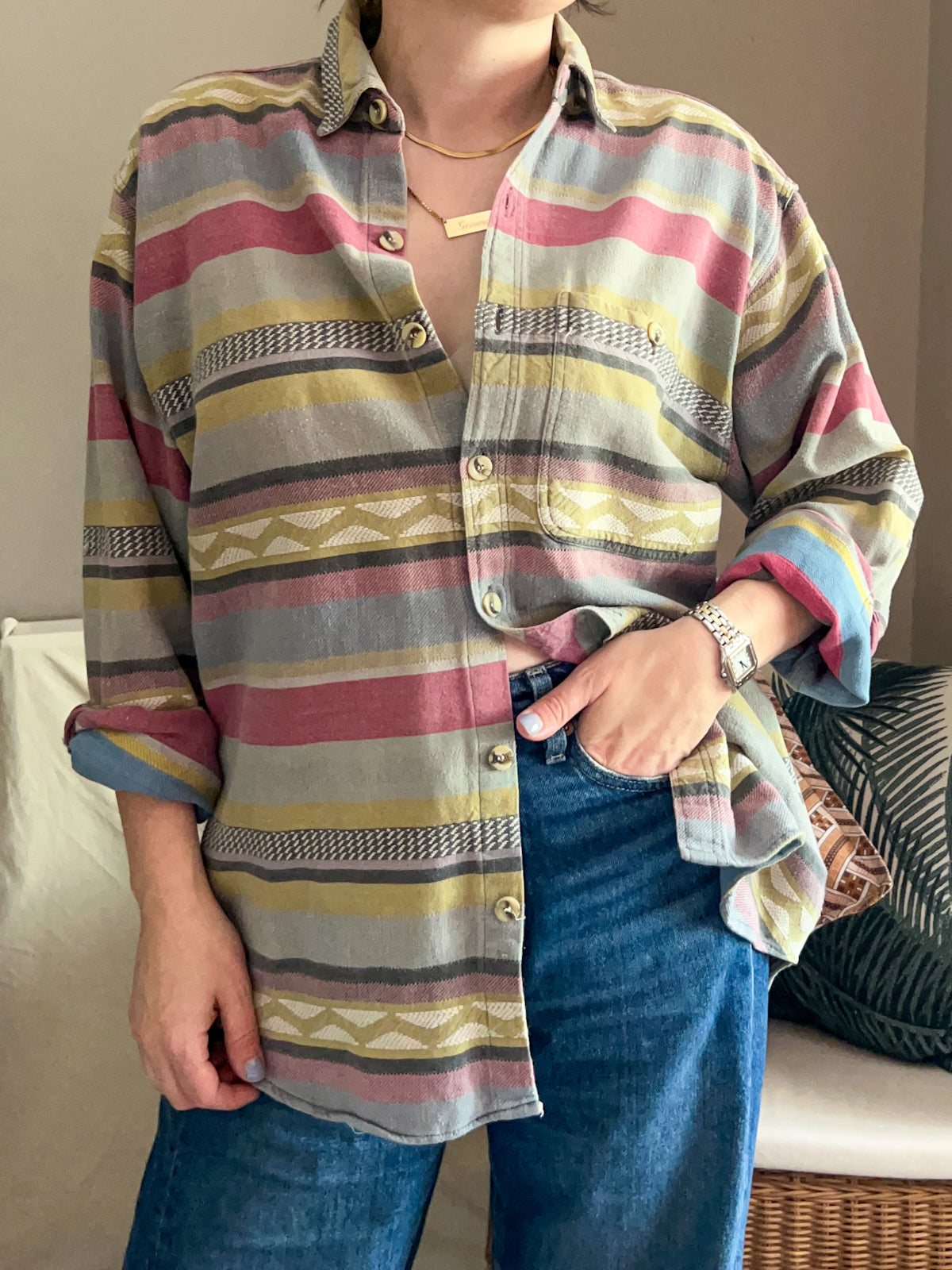 Vintage Aztec Geometric Pattern Shirt, approx Size 10-16