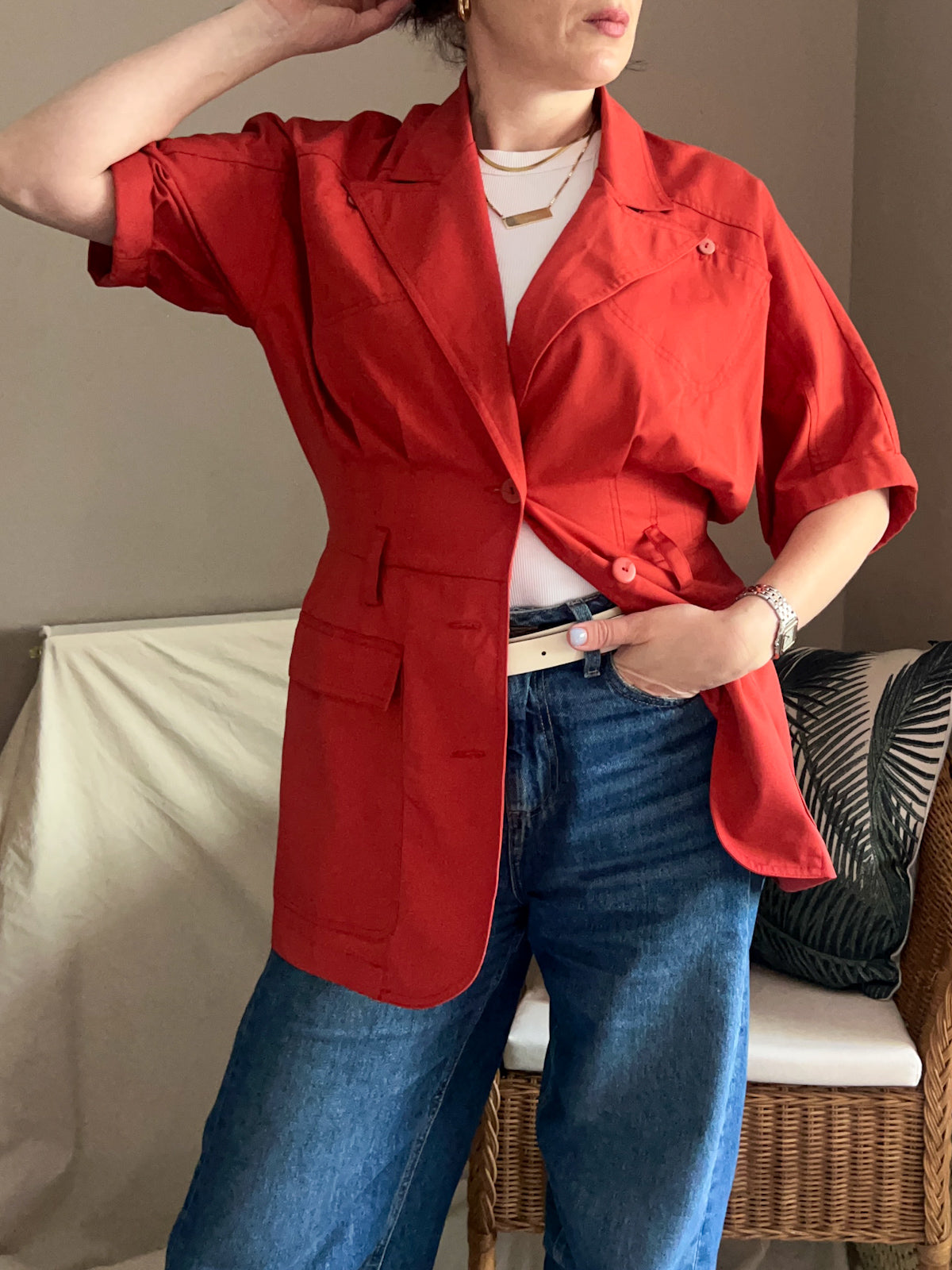 Vintage Safari Style Longline Jacket, approx size 10