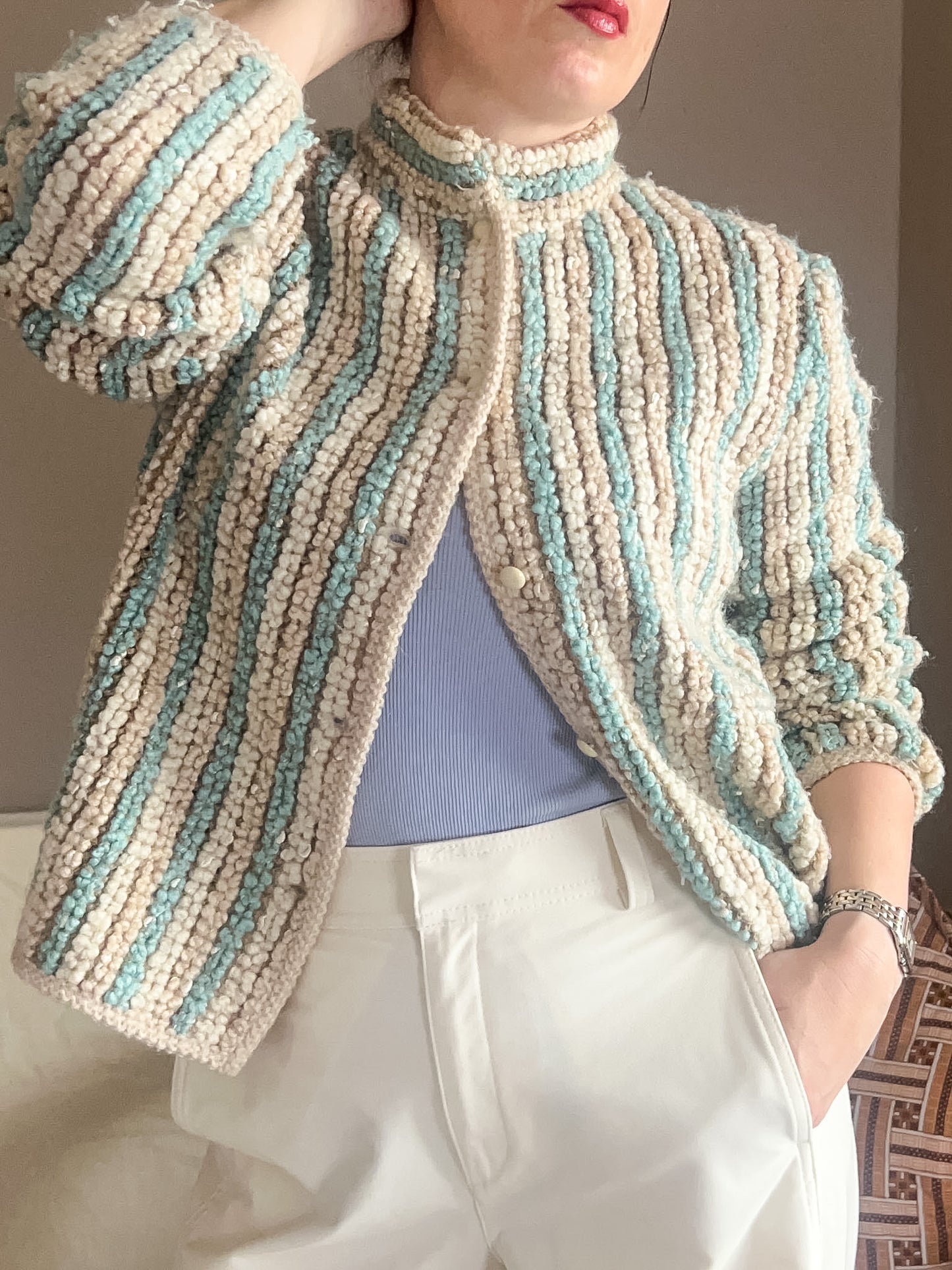 Vintage Yarell Chunky Boucle Knit Cardi, size 10-14