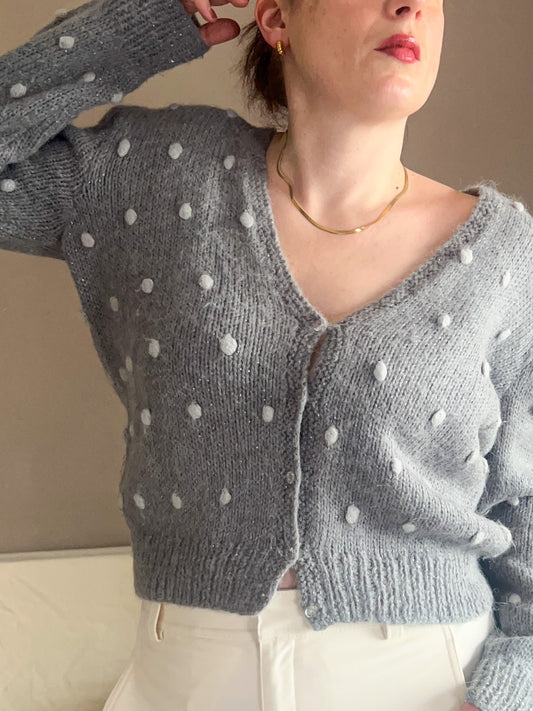 Vintage Popcorn Knit, Subtle Sparkle Cardigan, size 10-12