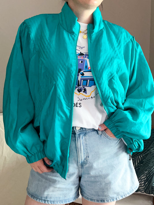 Vintage Teal/Turquoise Slouchy Sports Jacket, approx size 10-14