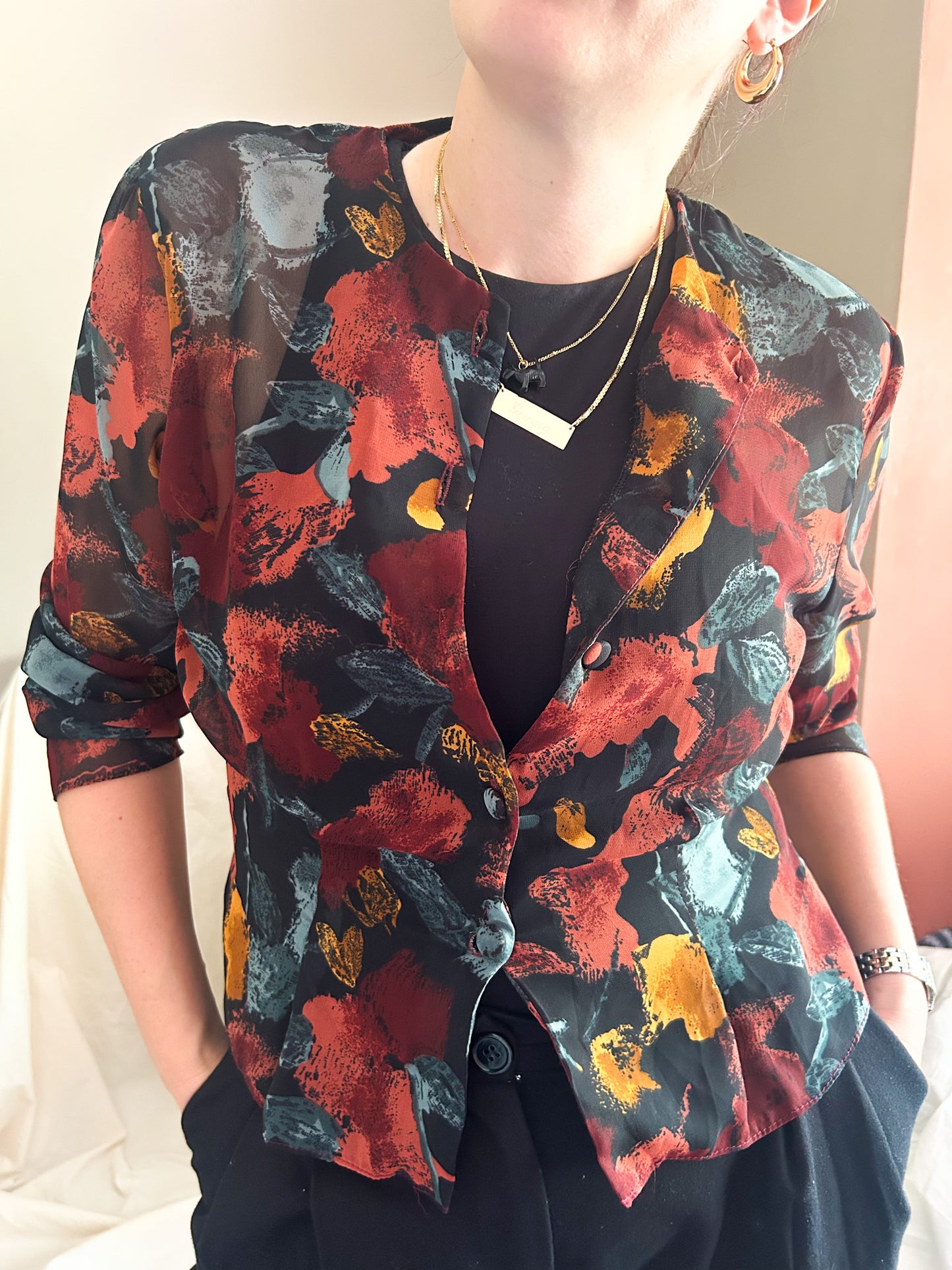 Vintage Autumn Colours Blouse, approx Size 8-10+