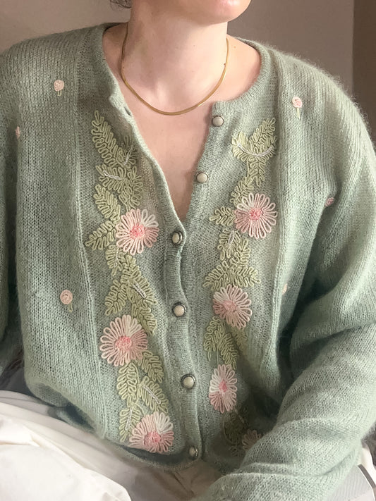 Vintage Ciprea Corded Floral Embroidery Cardi, size 12-18