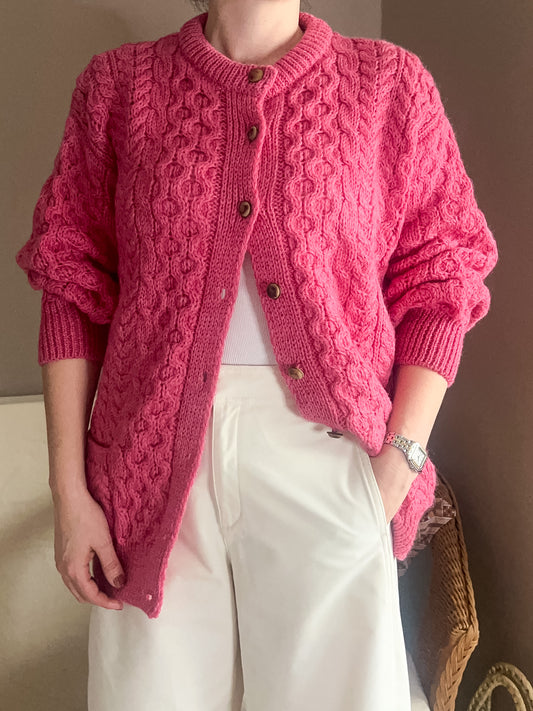 Vintage Irish Cable Knit, Aran Style Cardigan, size 10-12