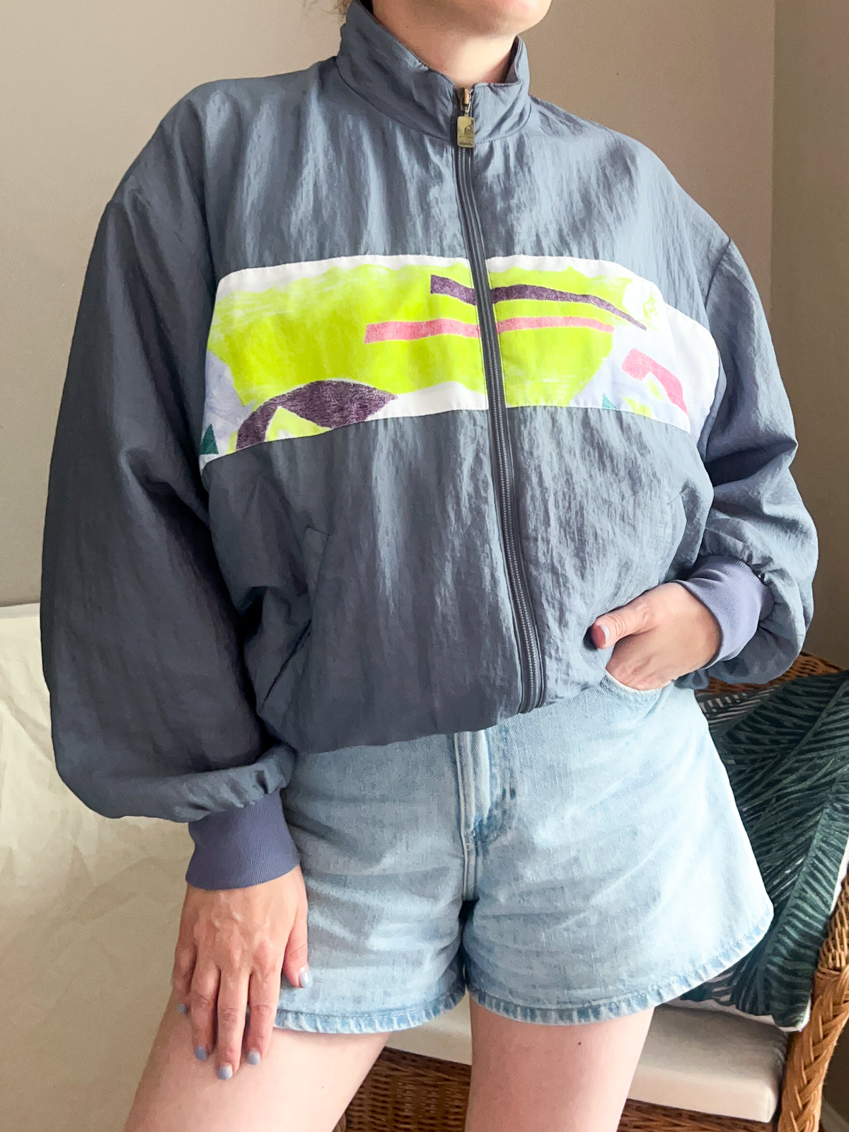 Vintage Australian by L'Alpina Grey & Neon Track Jacket, approx size 10-16