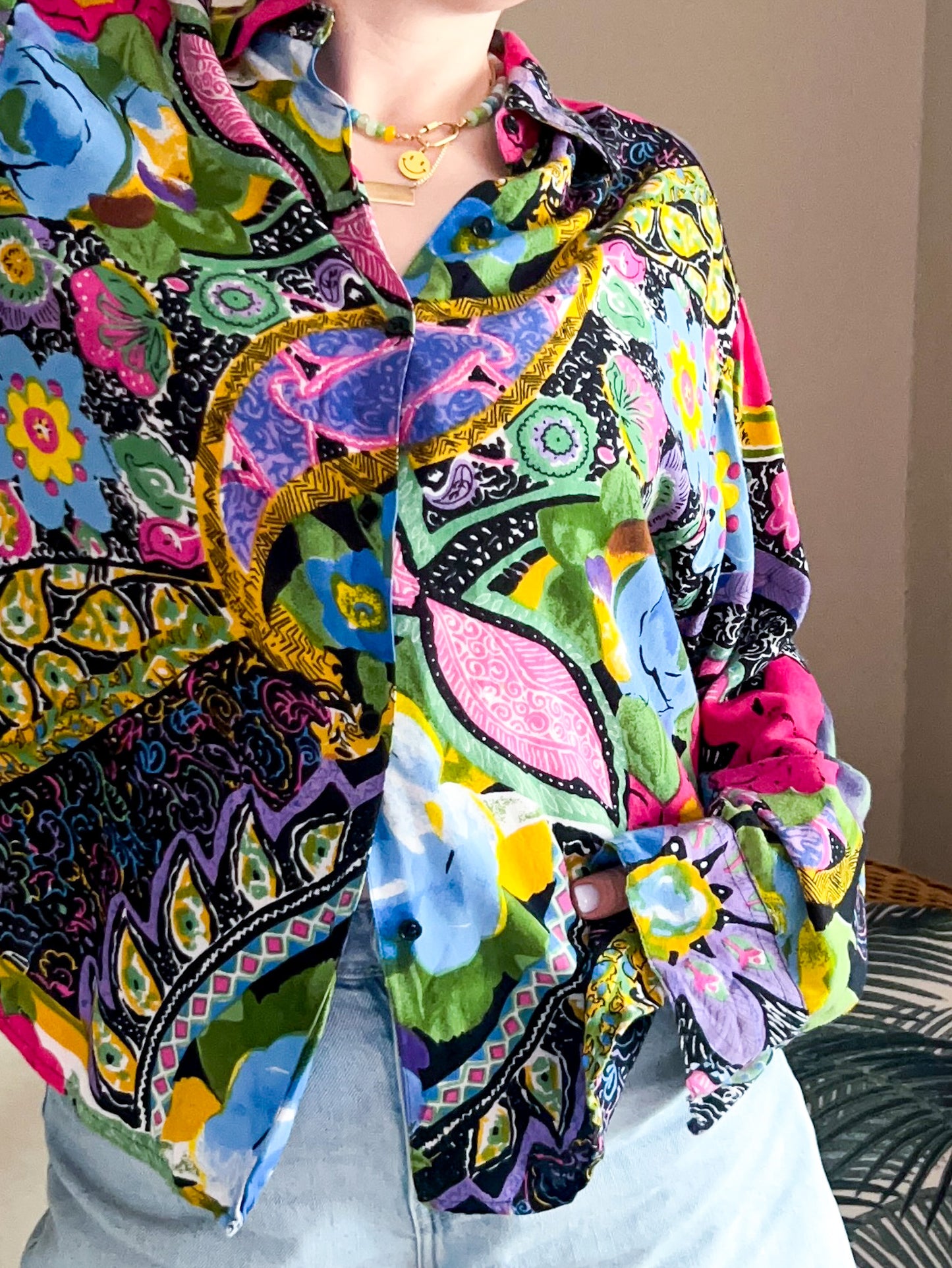 Vintage Colourful Abstract Print Blouse, size 10-12