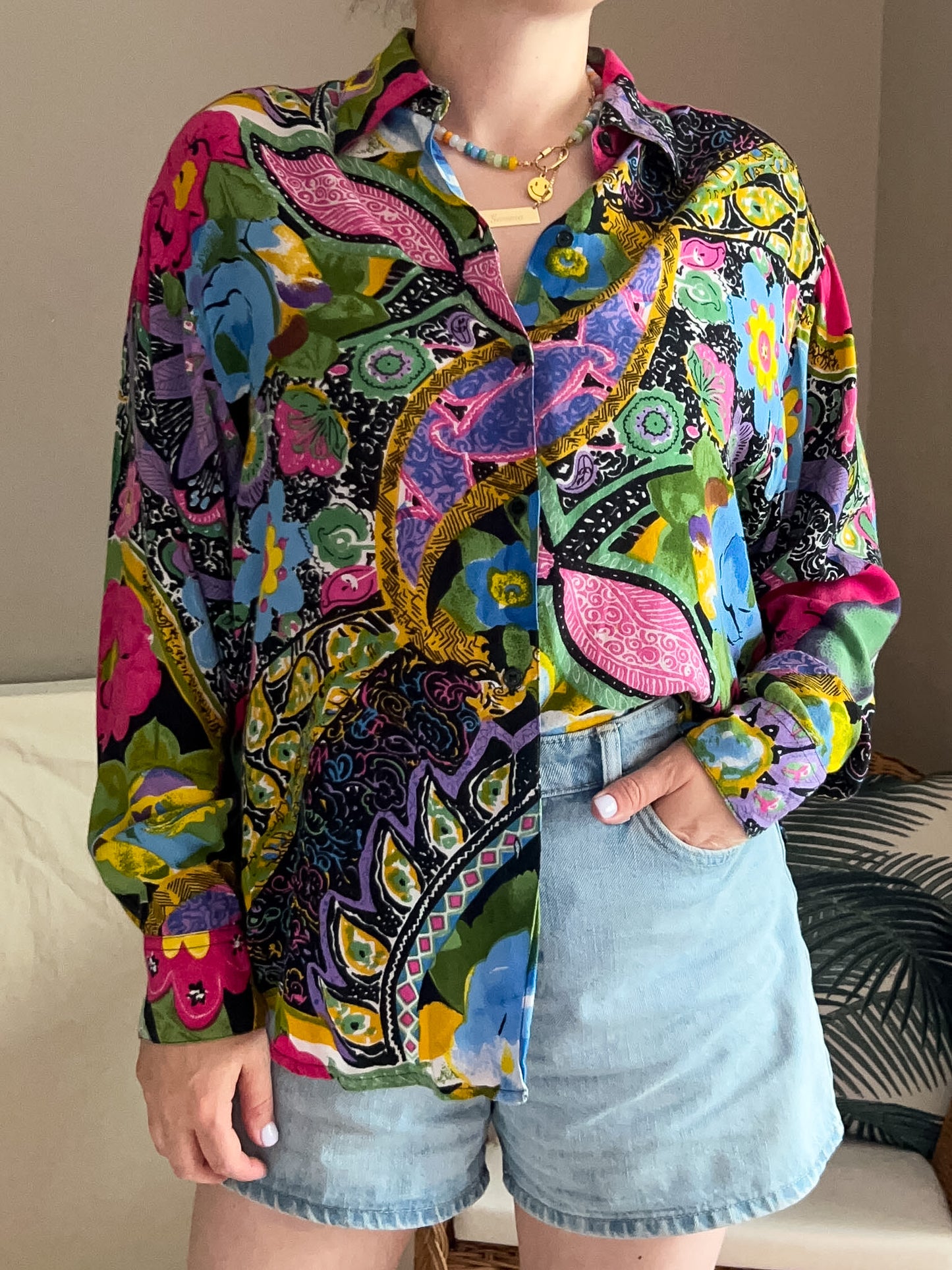 Vintage Colourful Abstract Print Blouse, size 10-12