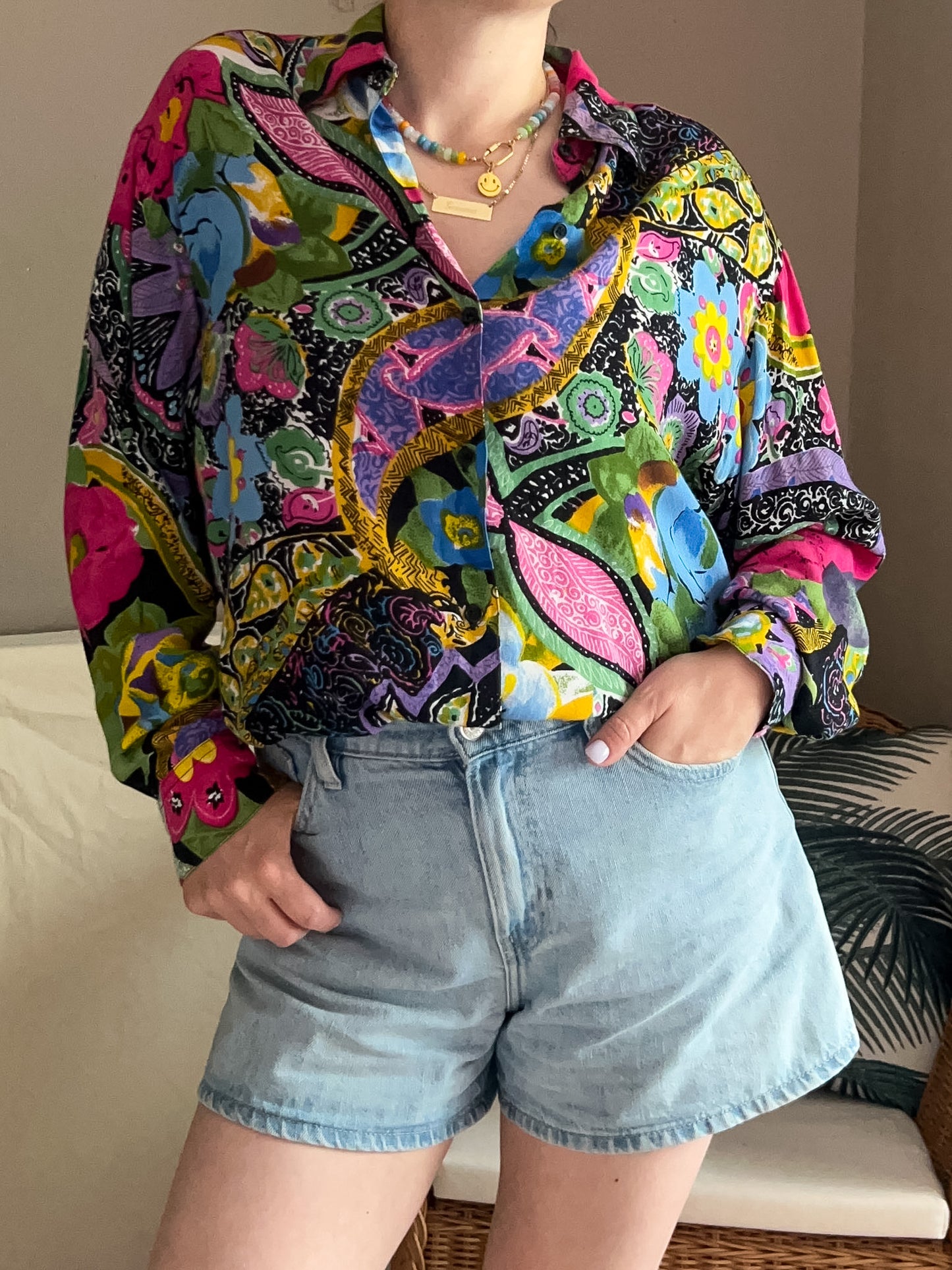 Vintage Colourful Abstract Print Blouse, size 10-12