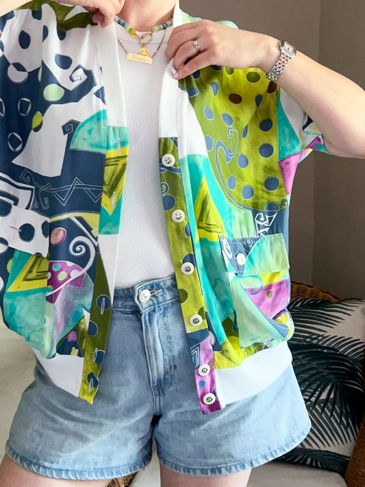 Vintage Jacques Vert Abstract Print Bomber Top/Jacket, approx size 12-16