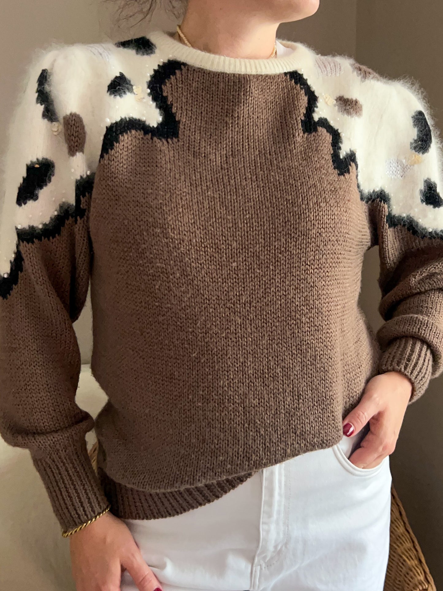 Vintage 80s Embellished Knit Jumper, size approx 10-14