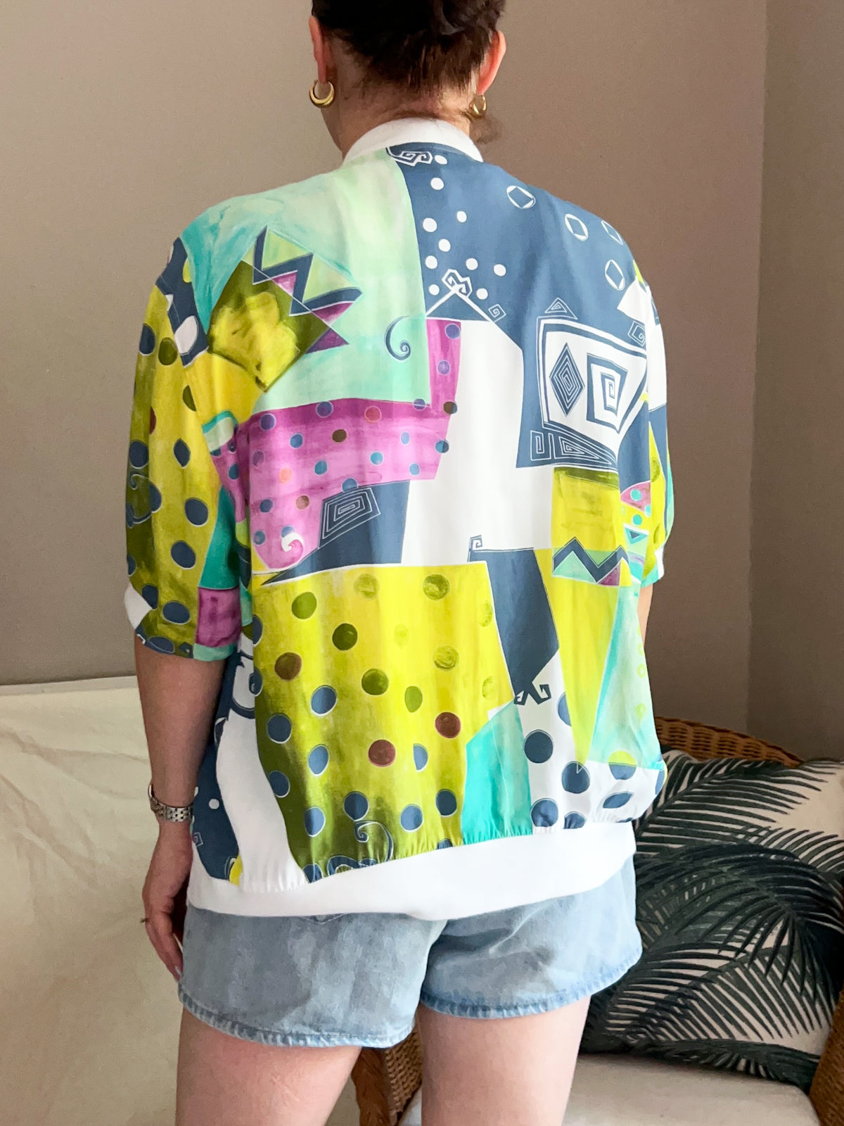Vintage Jacques Vert Abstract Print Bomber Top/Jacket, approx size 12-16