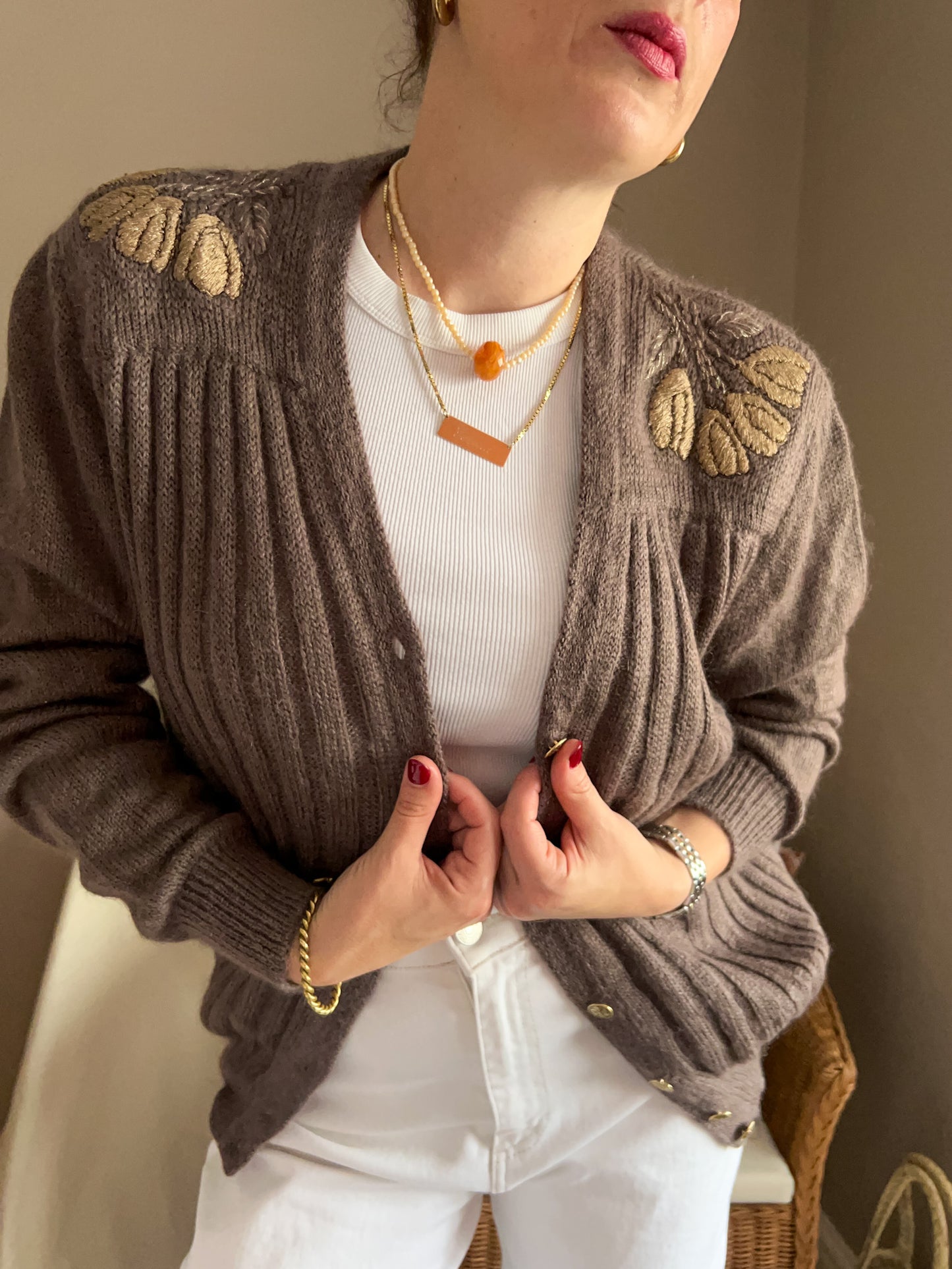 Vintage Shoulder Detail Cardigan, size approx 10-14+