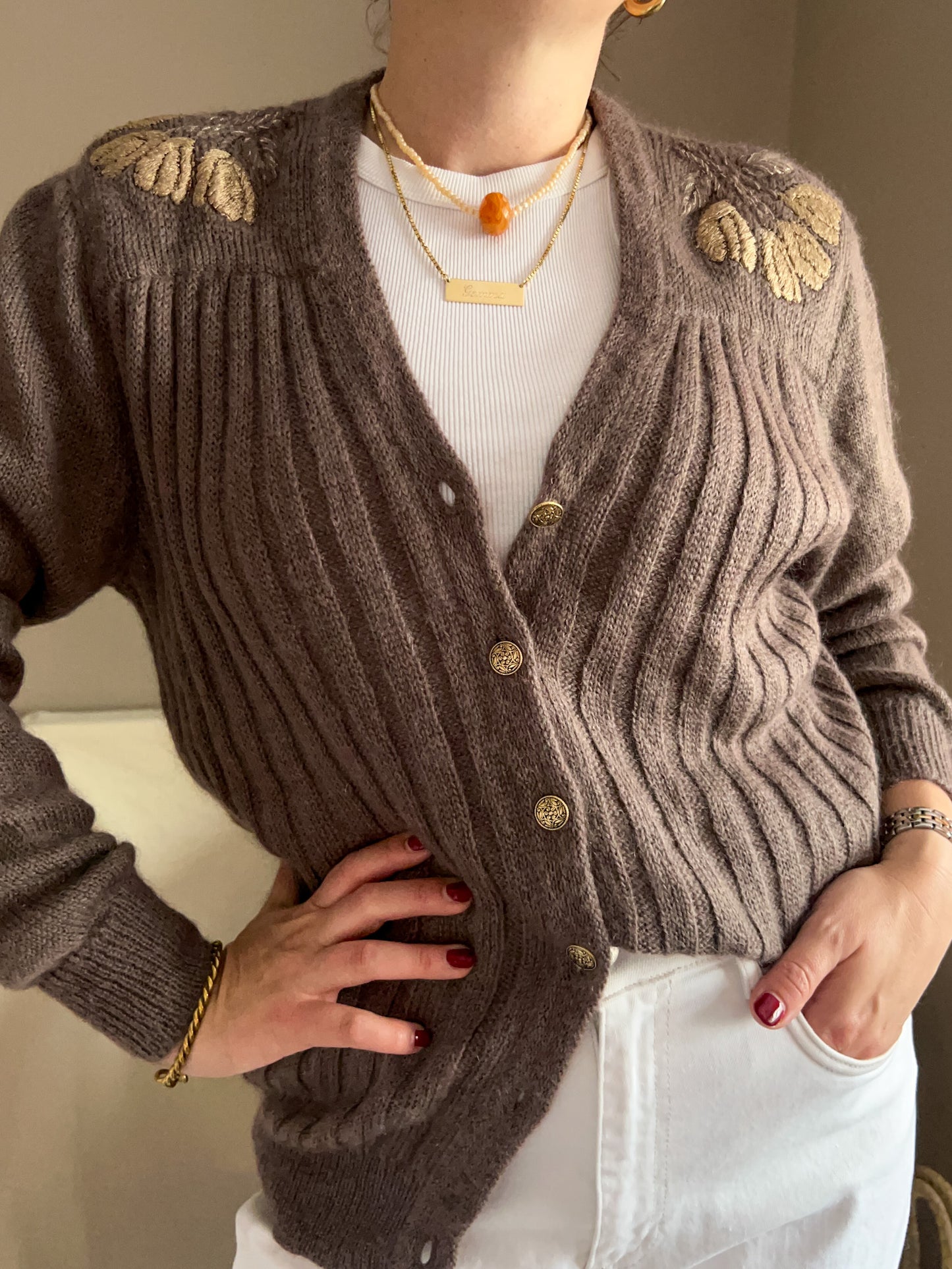 Vintage Shoulder Detail Cardigan, size approx 10-14+