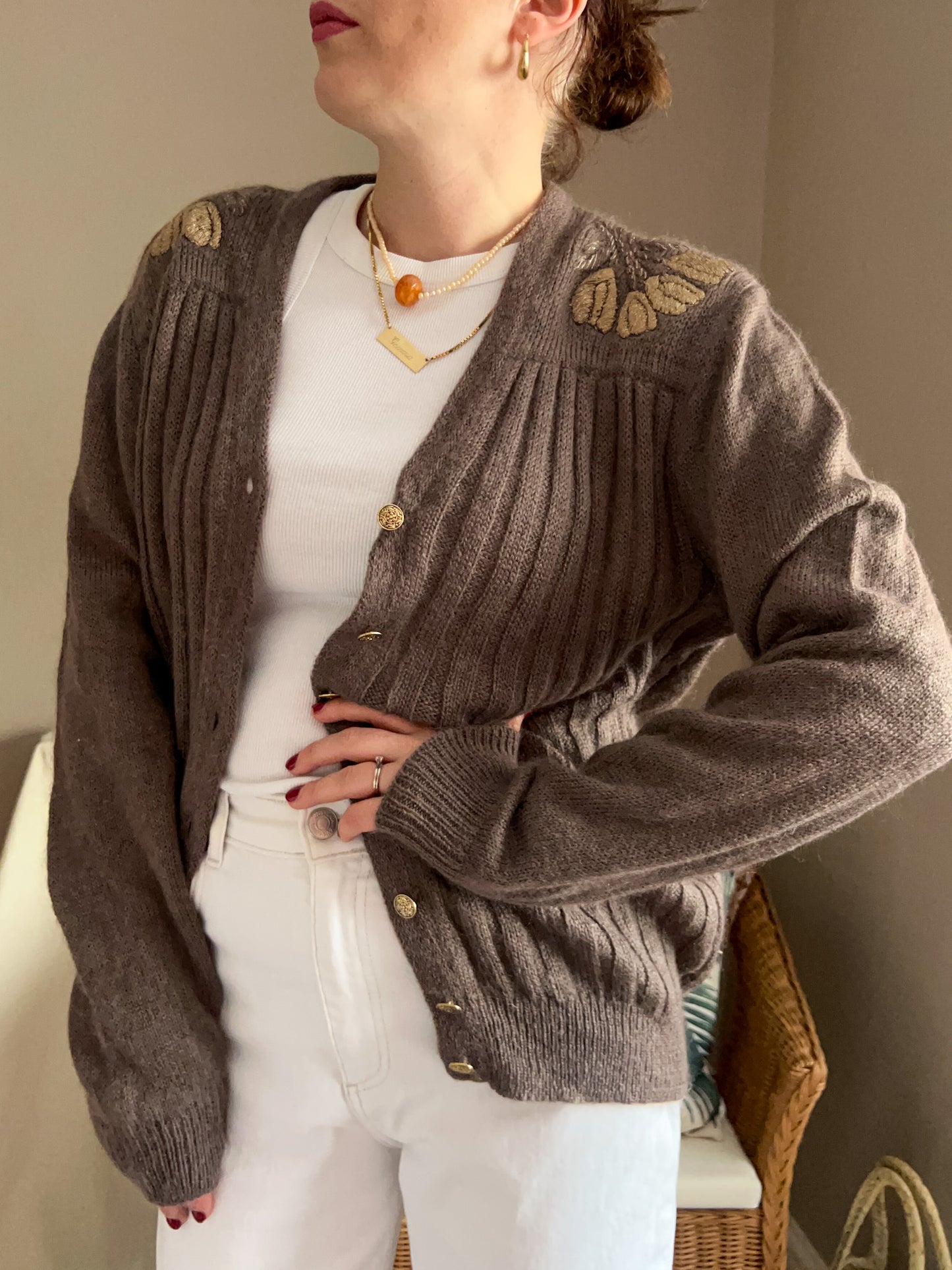 Vintage Shoulder Detail Cardigan, size approx 10-14+