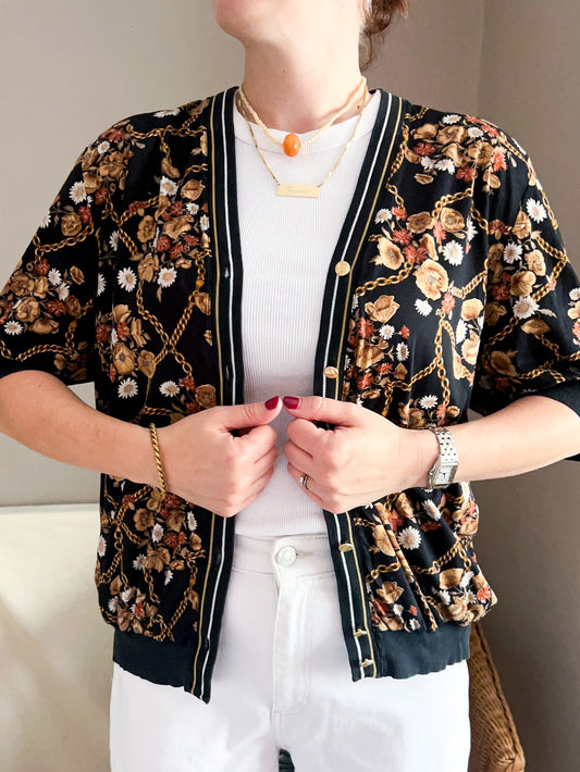 Vintage Autumn Flowers & Chain Print Blouse, approx Size 12-18