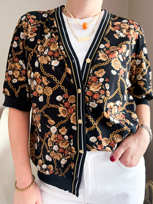 Vintage Autumn Flowers & Chain Print Blouse, approx Size 12-18