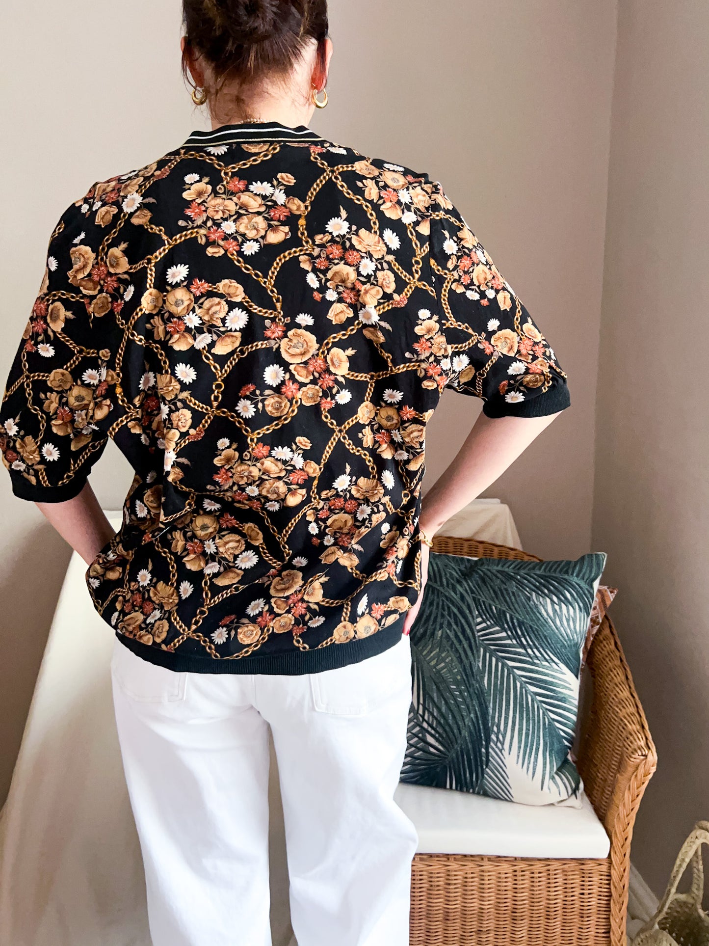 Vintage Autumn Flowers & Chain Print Blouse, approx Size 12-18