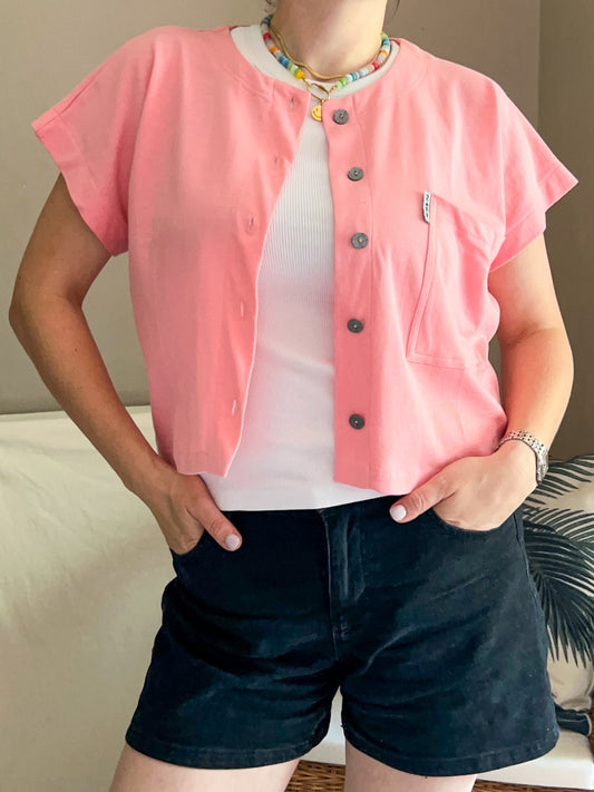 Vintage Boxy Pink Button Down Tee, Unworn - size 10-12