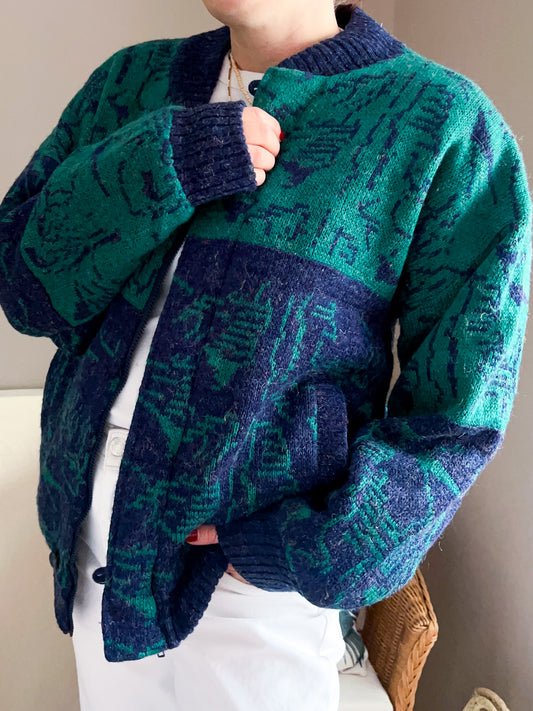 Vintage Quilted Knit Bomber Jacket, approx Size 10-12