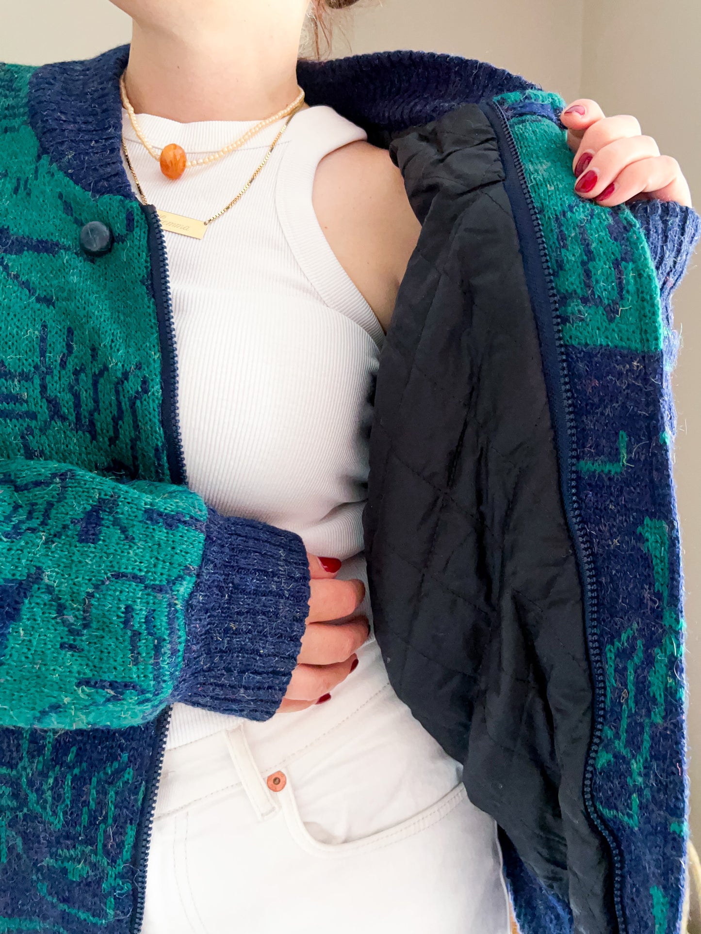 Vintage Quilted Knit Bomber Jacket, approx Size 10-12