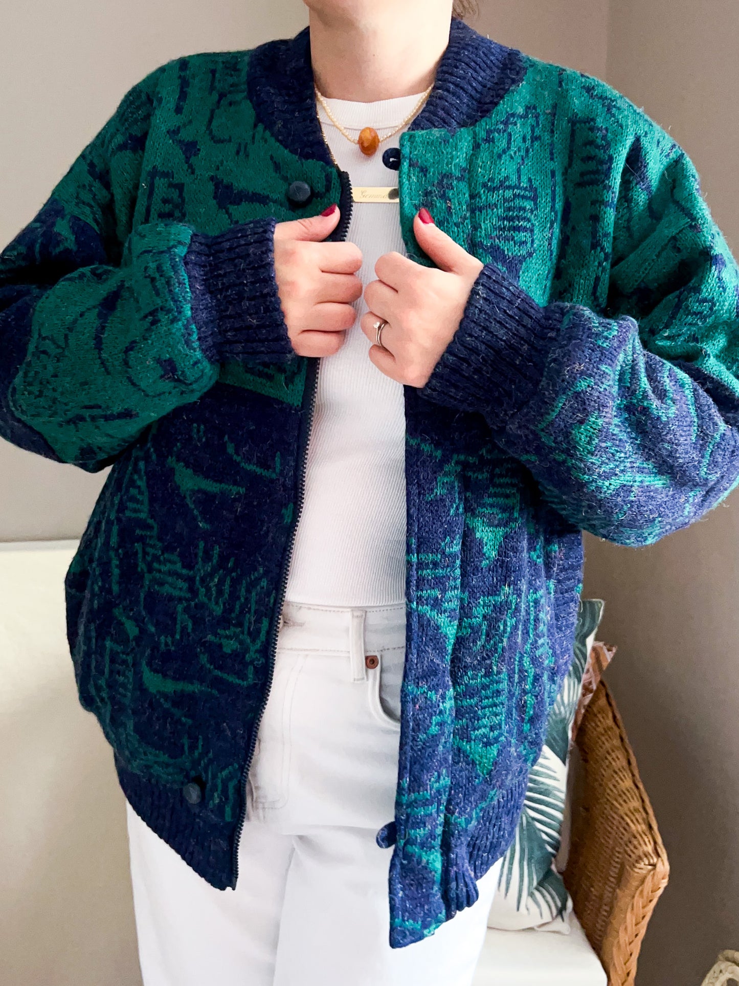 Vintage Quilted Knit Bomber Jacket, approx Size 10-12