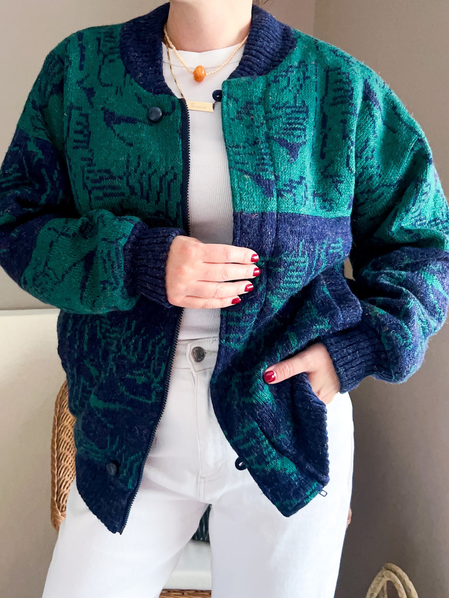 Vintage Quilted Knit Bomber Jacket, approx Size 10-12