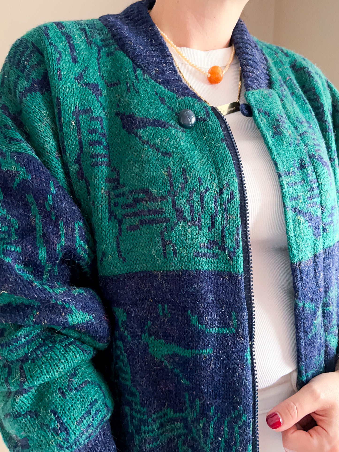 Vintage Quilted Knit Bomber Jacket, approx Size 10-12