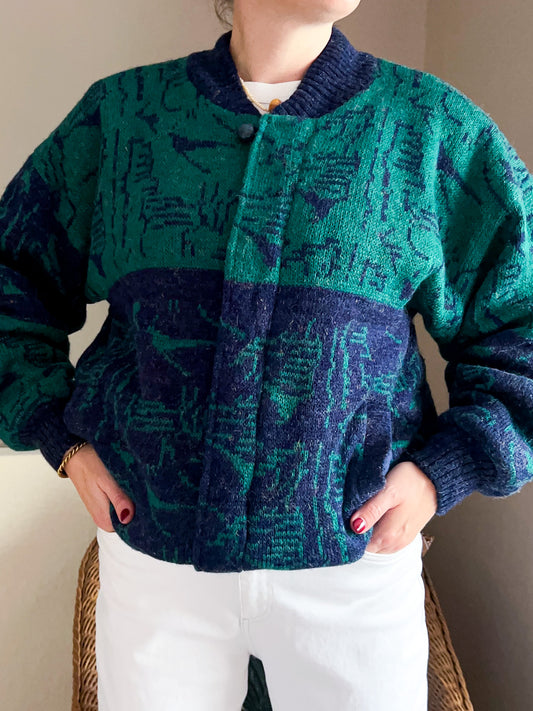 Vintage Quilted Knit Bomber Jacket, approx Size 10-12