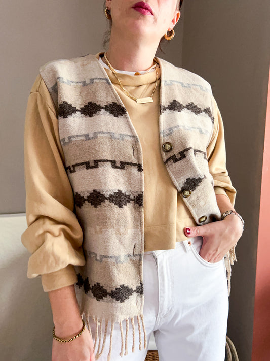 Vintage Boho Fringed Woven Vest, approx size 10-16