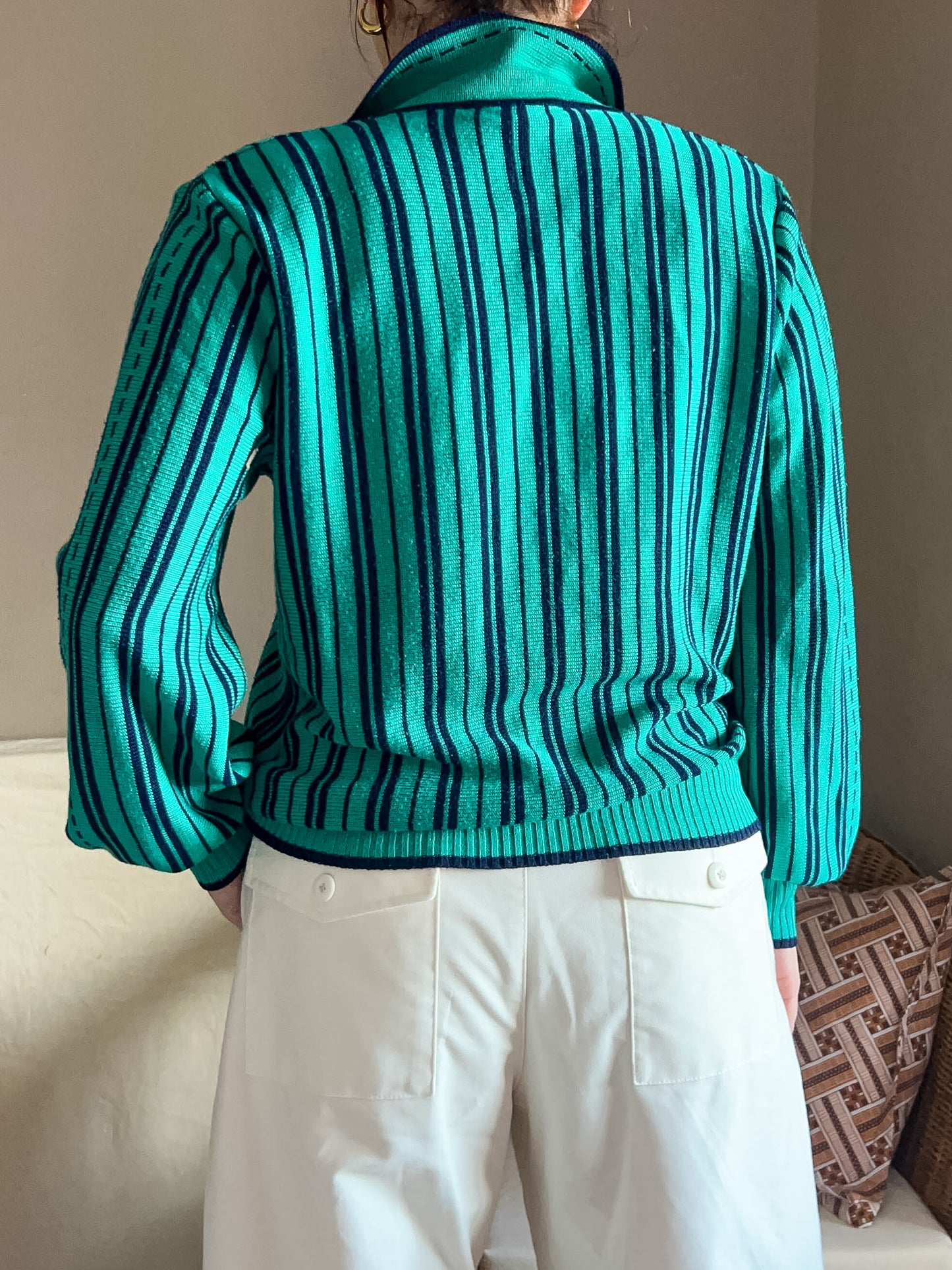 Vintage Green Stripe Knit Top, size 12-14