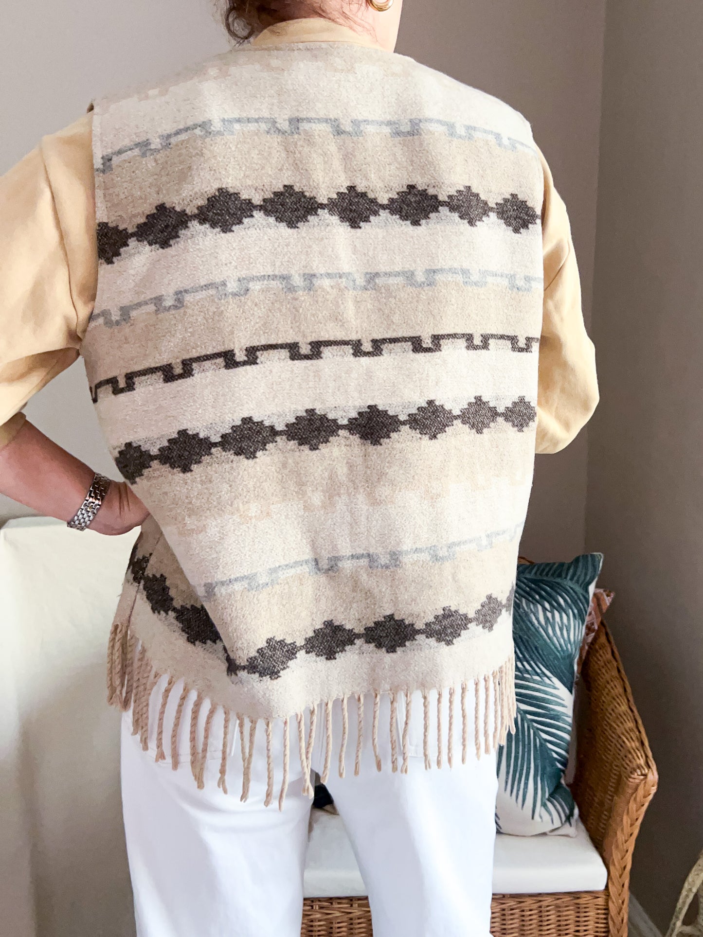 Vintage Boho Fringed Woven Vest, approx size 10-16