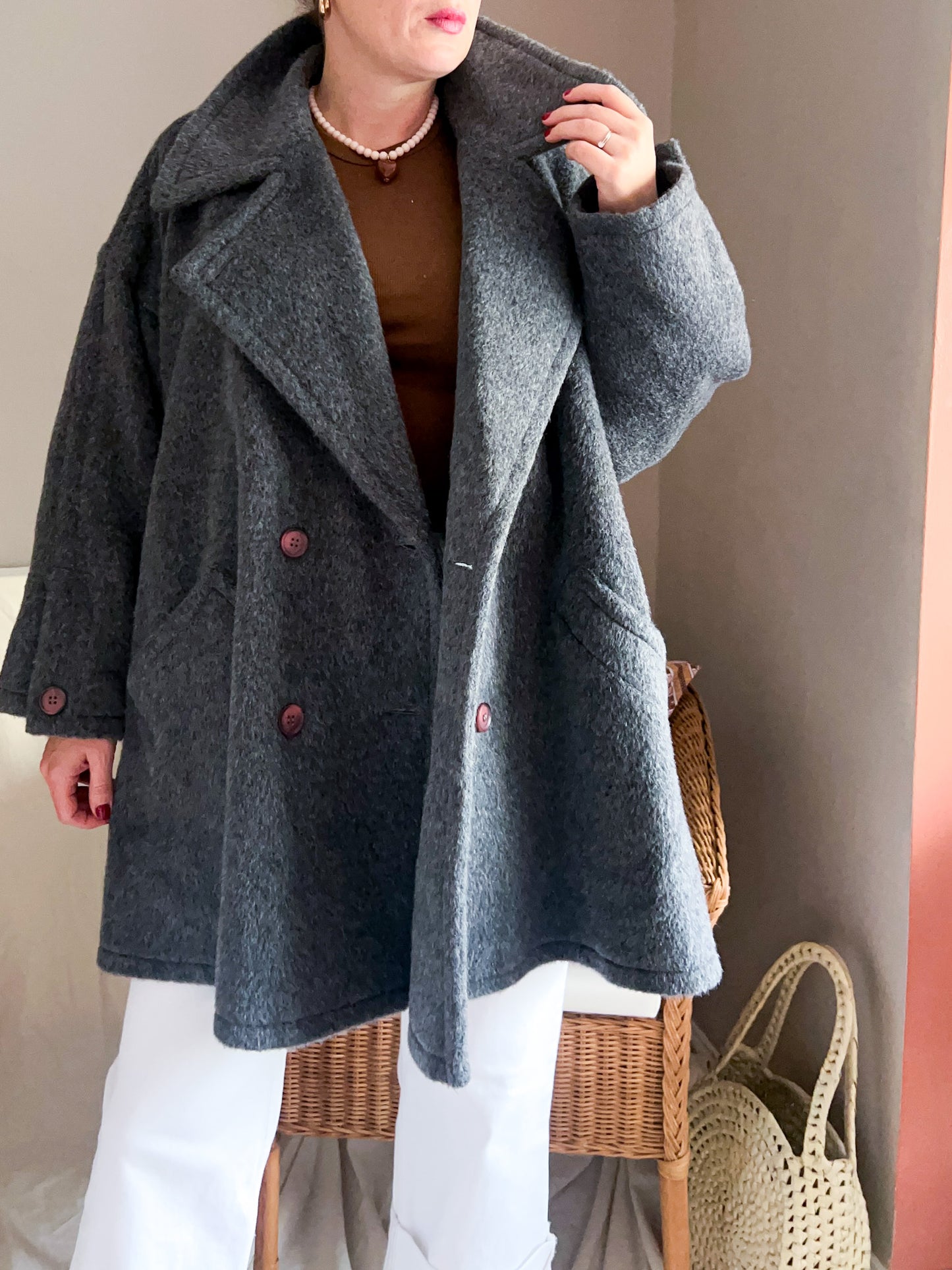 Vintage 80s Grey Swing Coat, approx Size 10-16