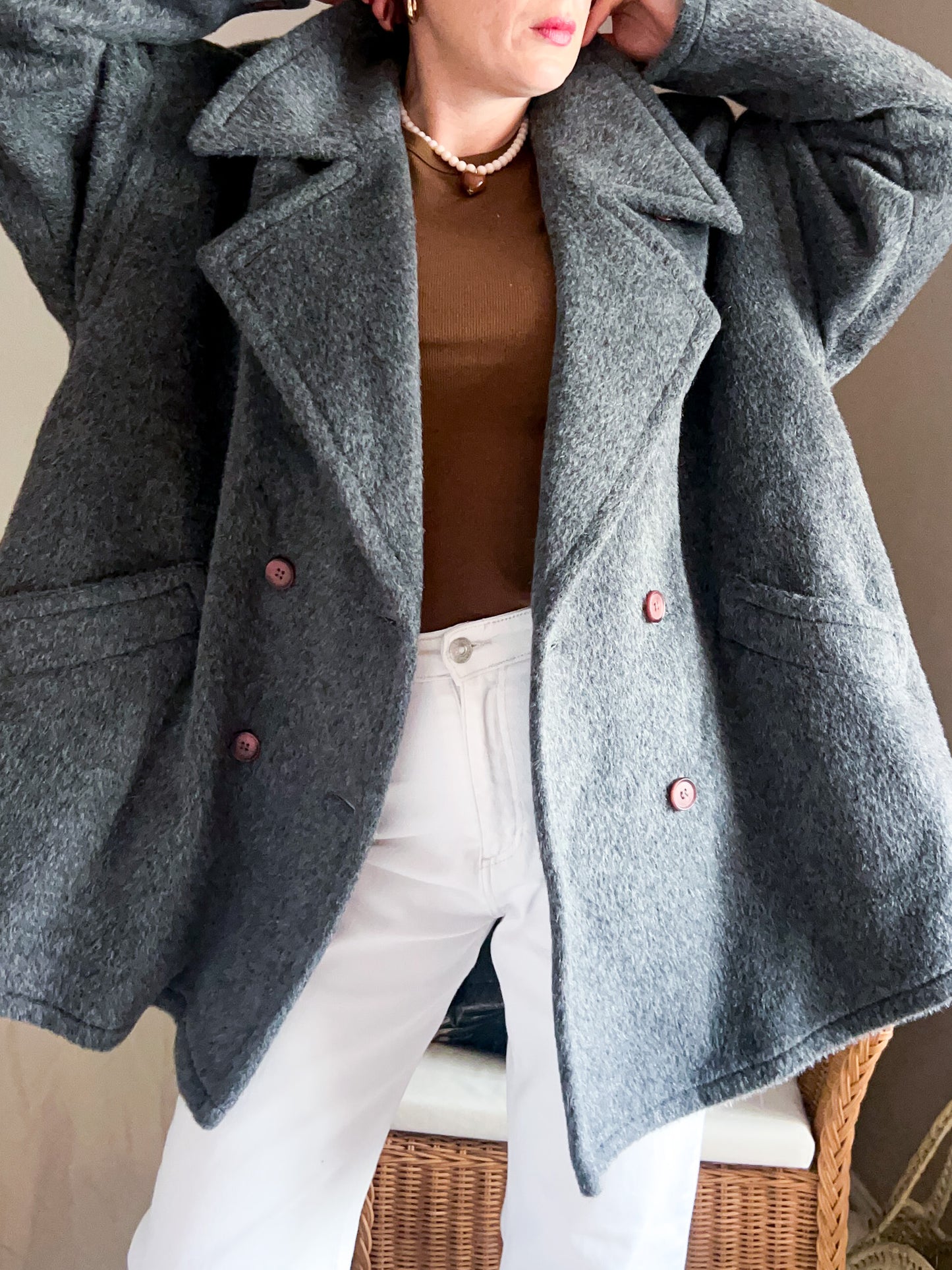 Vintage 80s Grey Swing Coat, approx Size 10-16