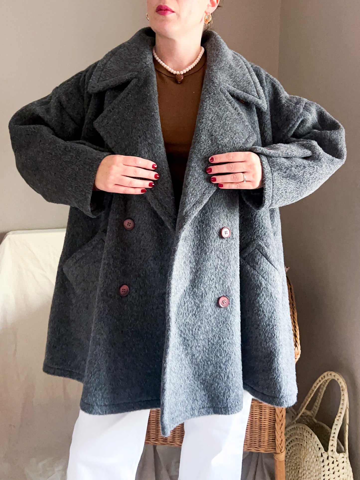 Vintage 80s Grey Swing Coat, approx Size 10-16