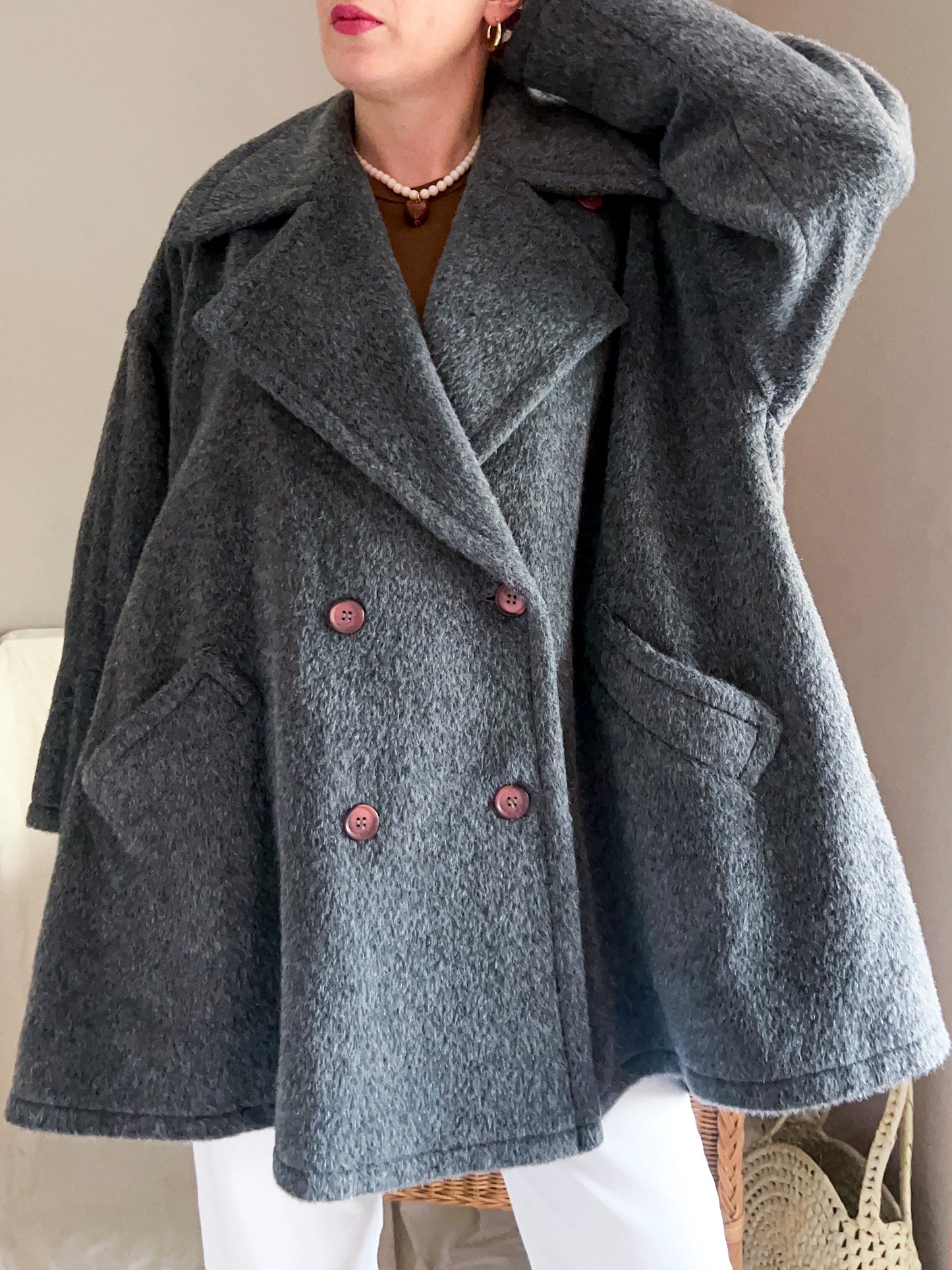 Vintage 80s Grey Swing Coat, approx Size 10-16