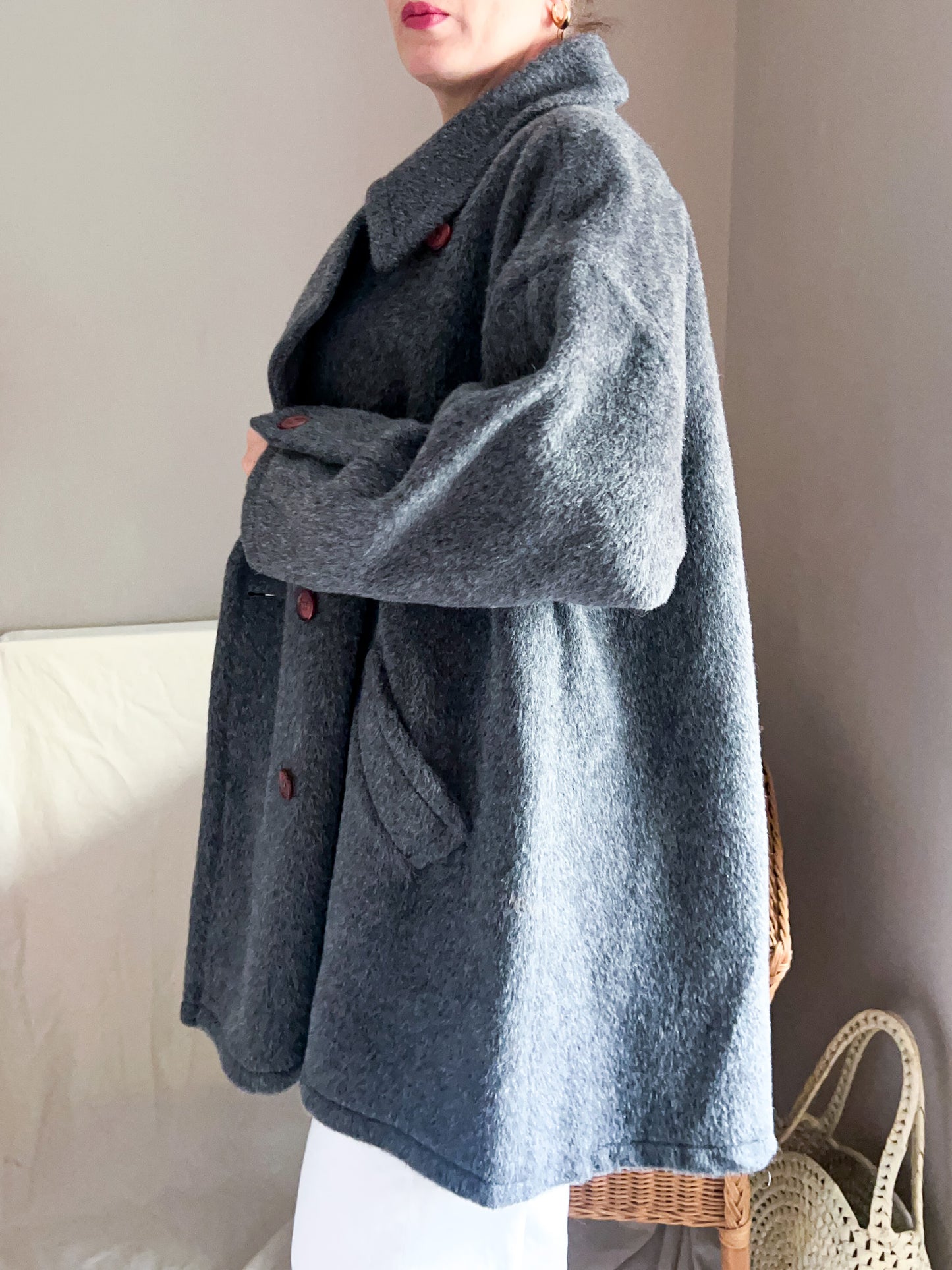 Vintage 80s Grey Swing Coat, approx Size 10-16