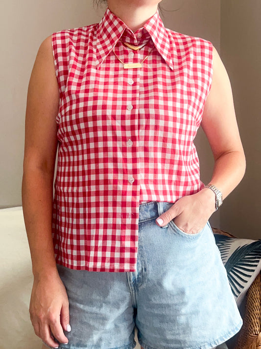 Vintage Gingham Dagger Collar Shirt, size 12-14