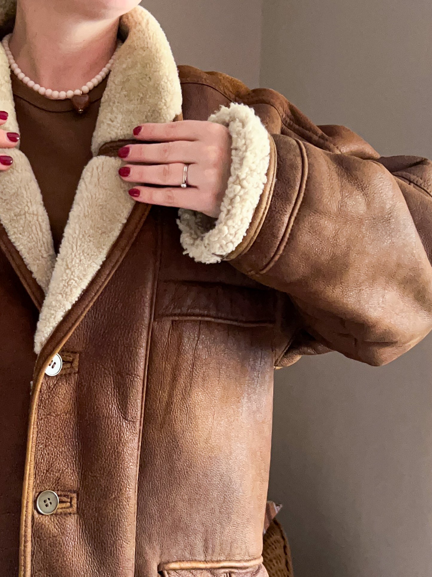 Vintage Leather Shearling Jacket, approx Size 10-16 (unisex fit)