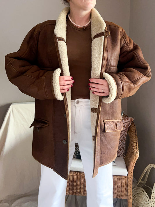 vintage real leather shearling coat 
