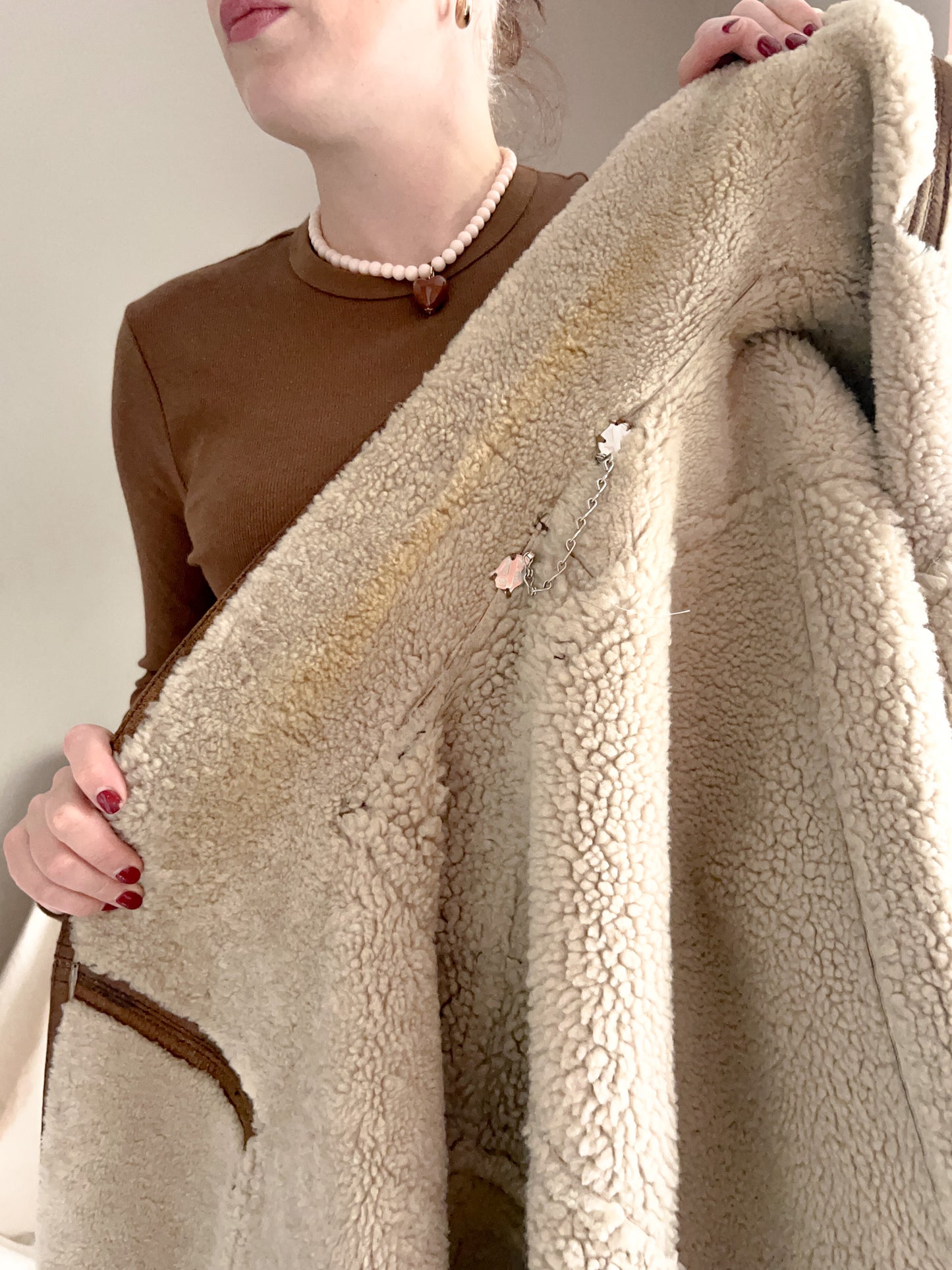 Vintage Leather Shearling Jacket, approx Size 10-16 (unisex fit)