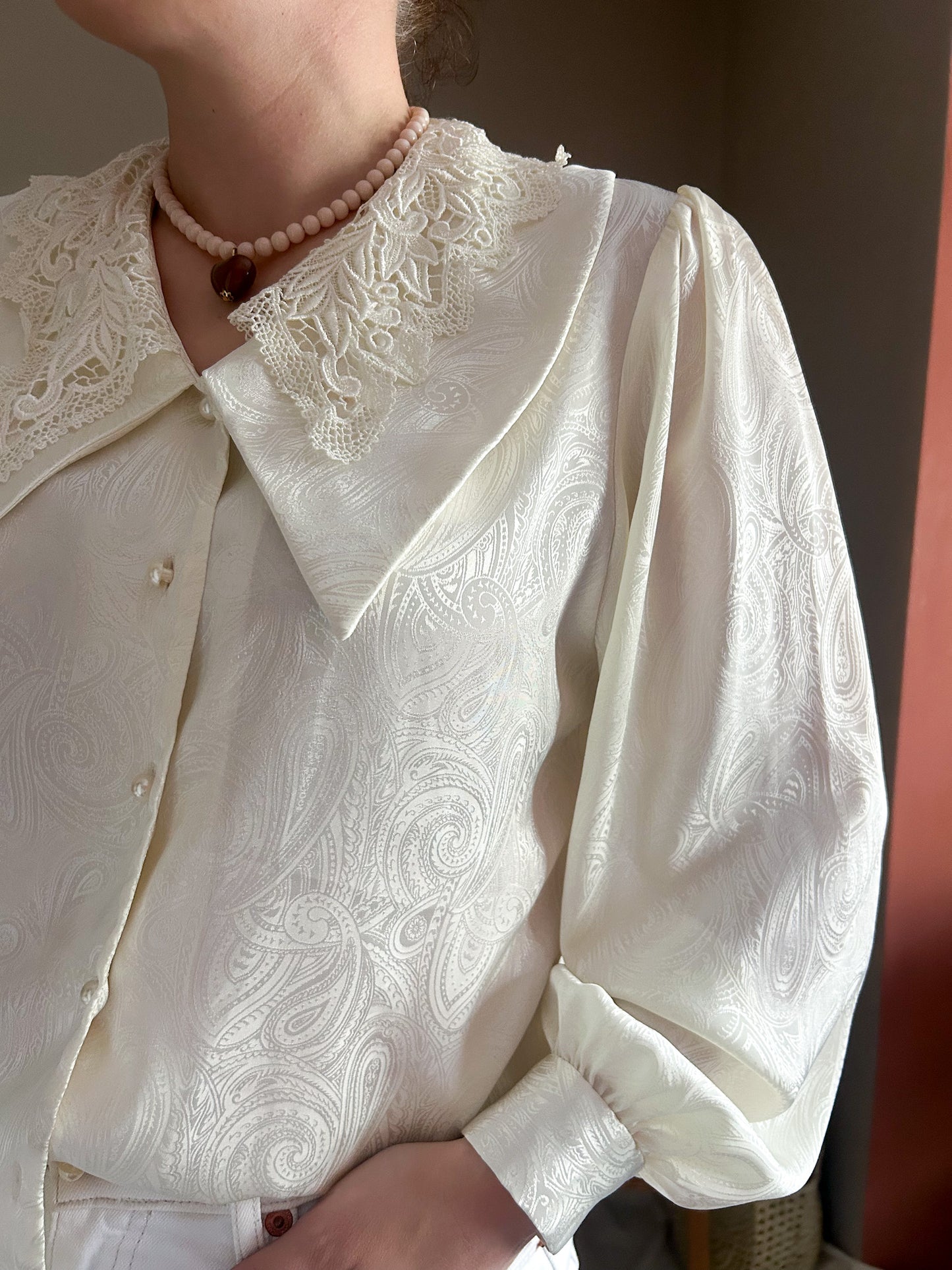 Vintage 70s Statement Collar Blouse, approx Size 12