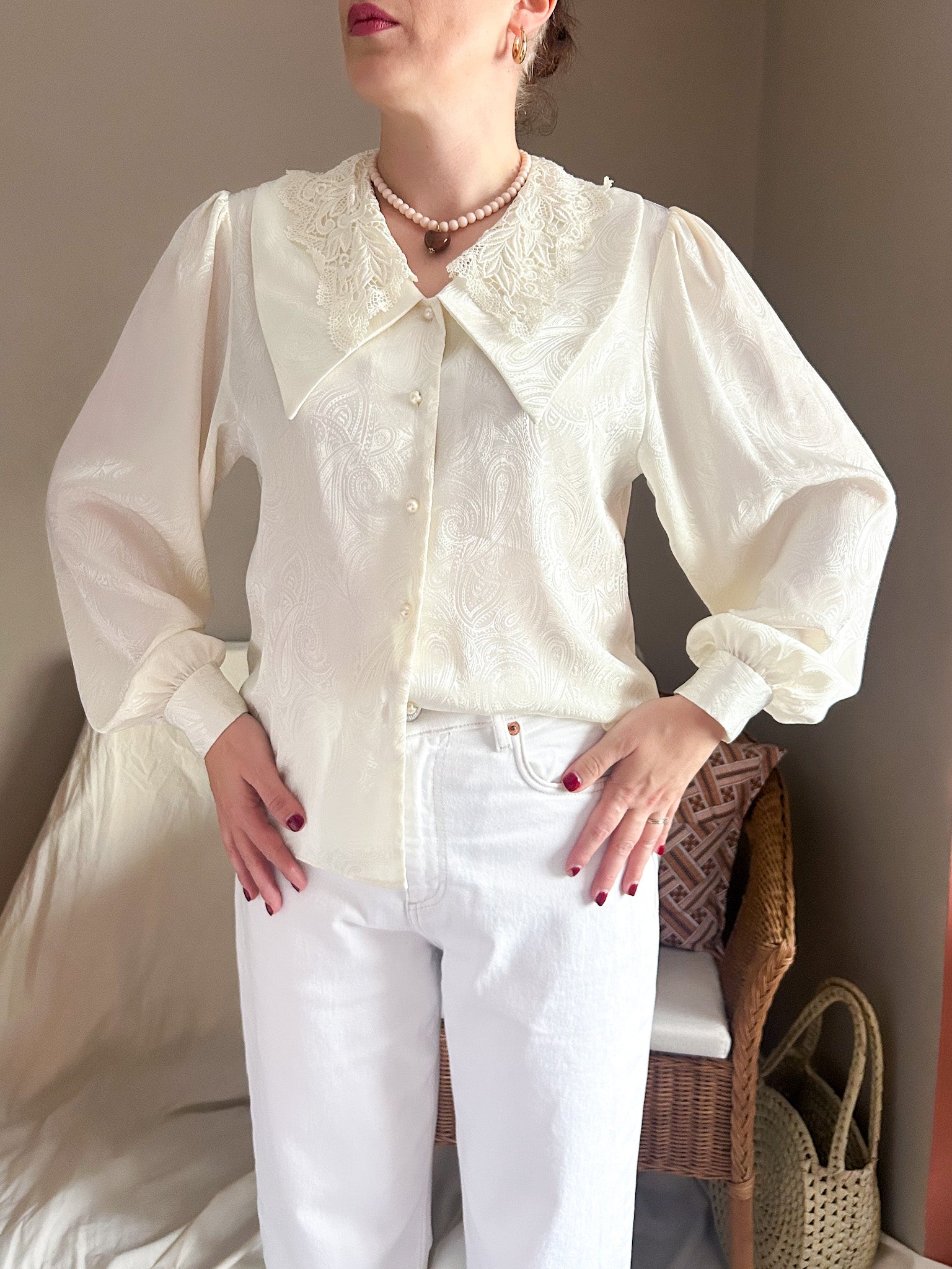 oversized statement collar vintage blouse ivory