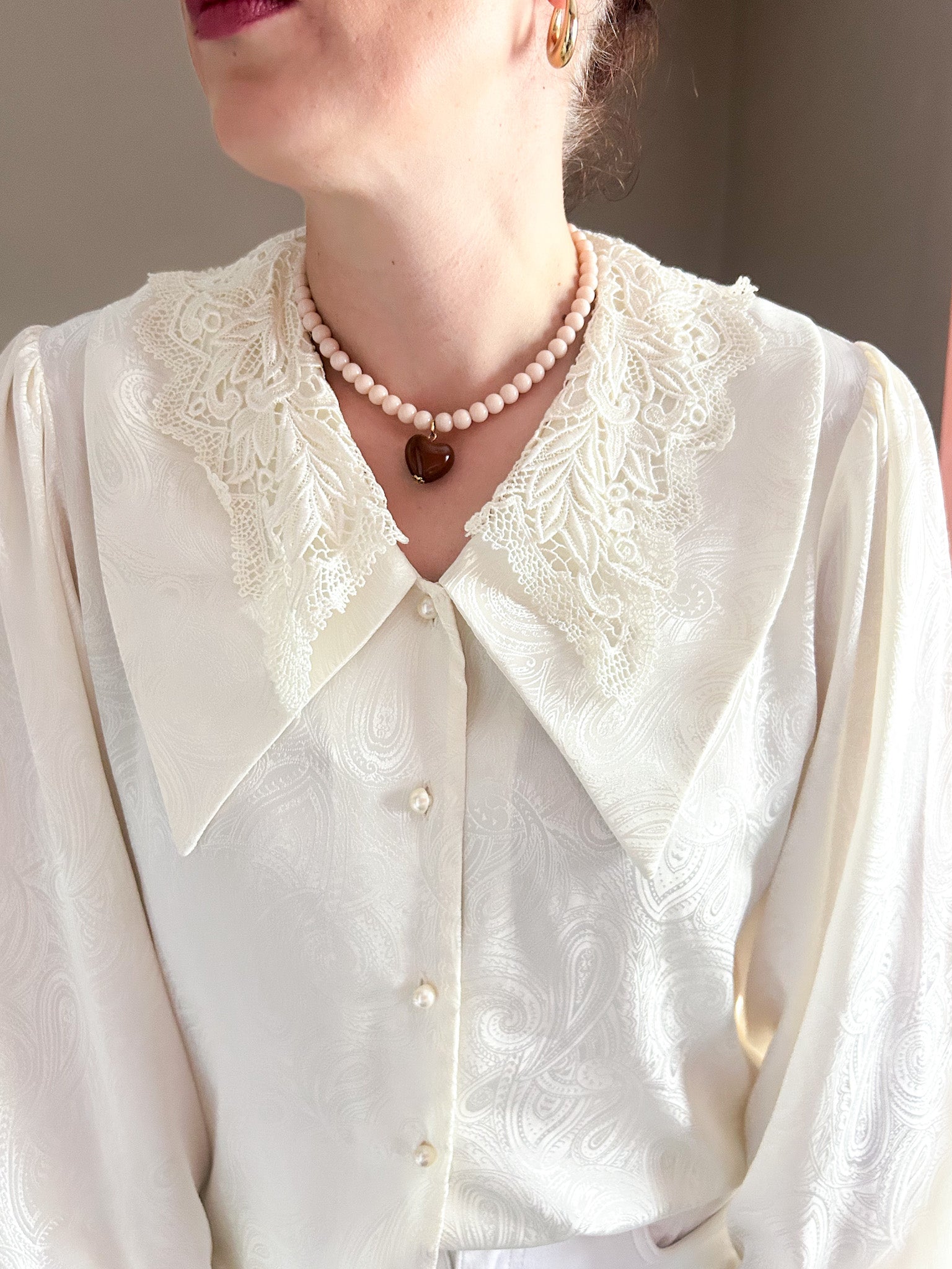 oversized statement collar vintage blouse ivory