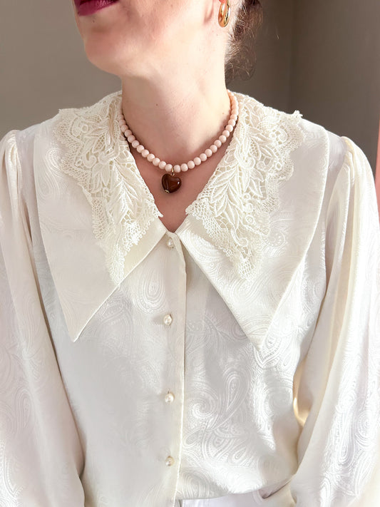 oversized statement collar vintage blouse ivory