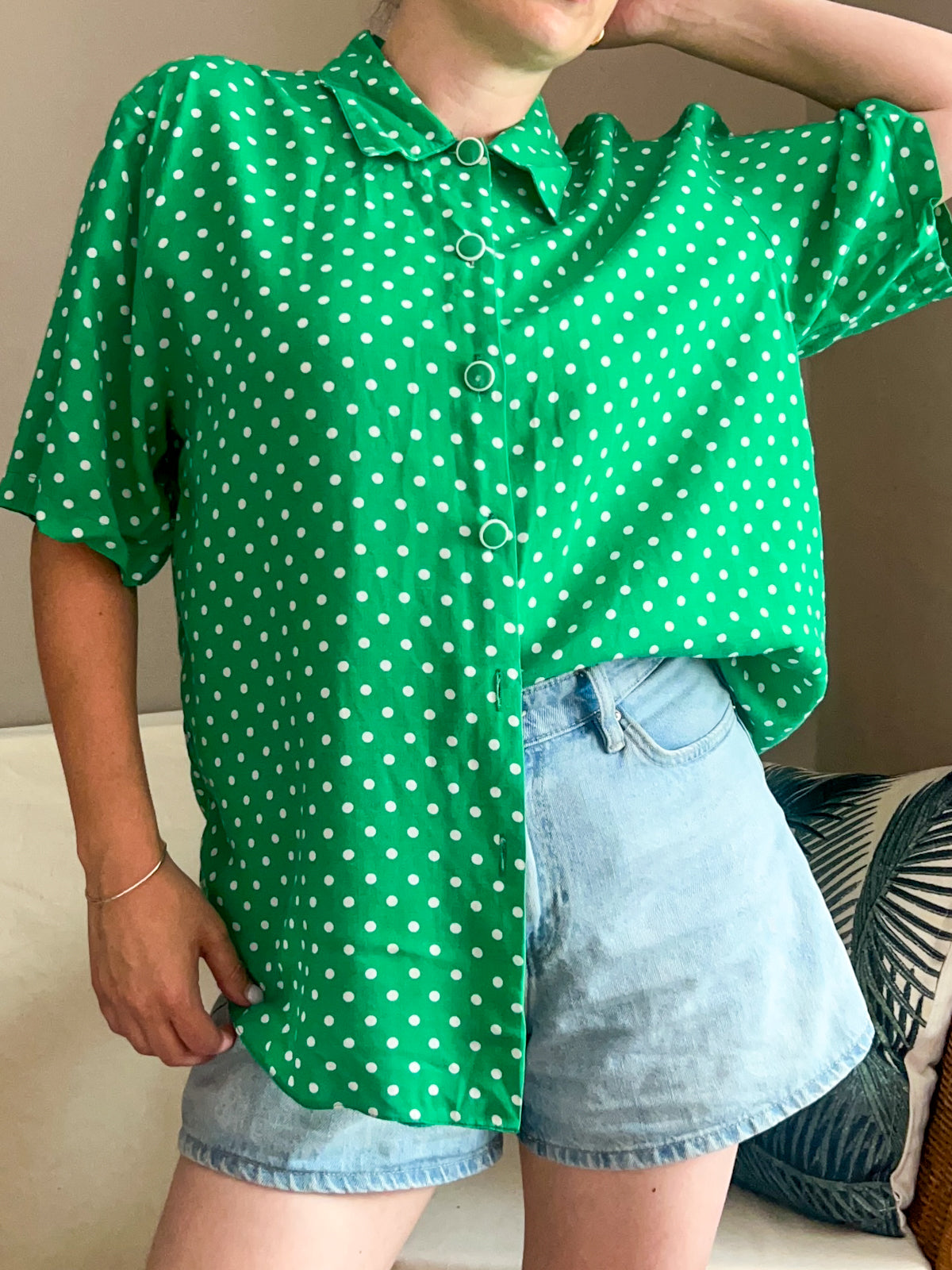 Vintage Green Polkadot Blouse, best fit up to size 16